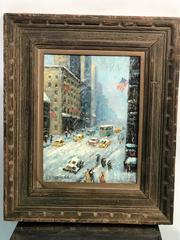 Exceptional Snowy New York City Scene Oil Painting after Guy Wiggins