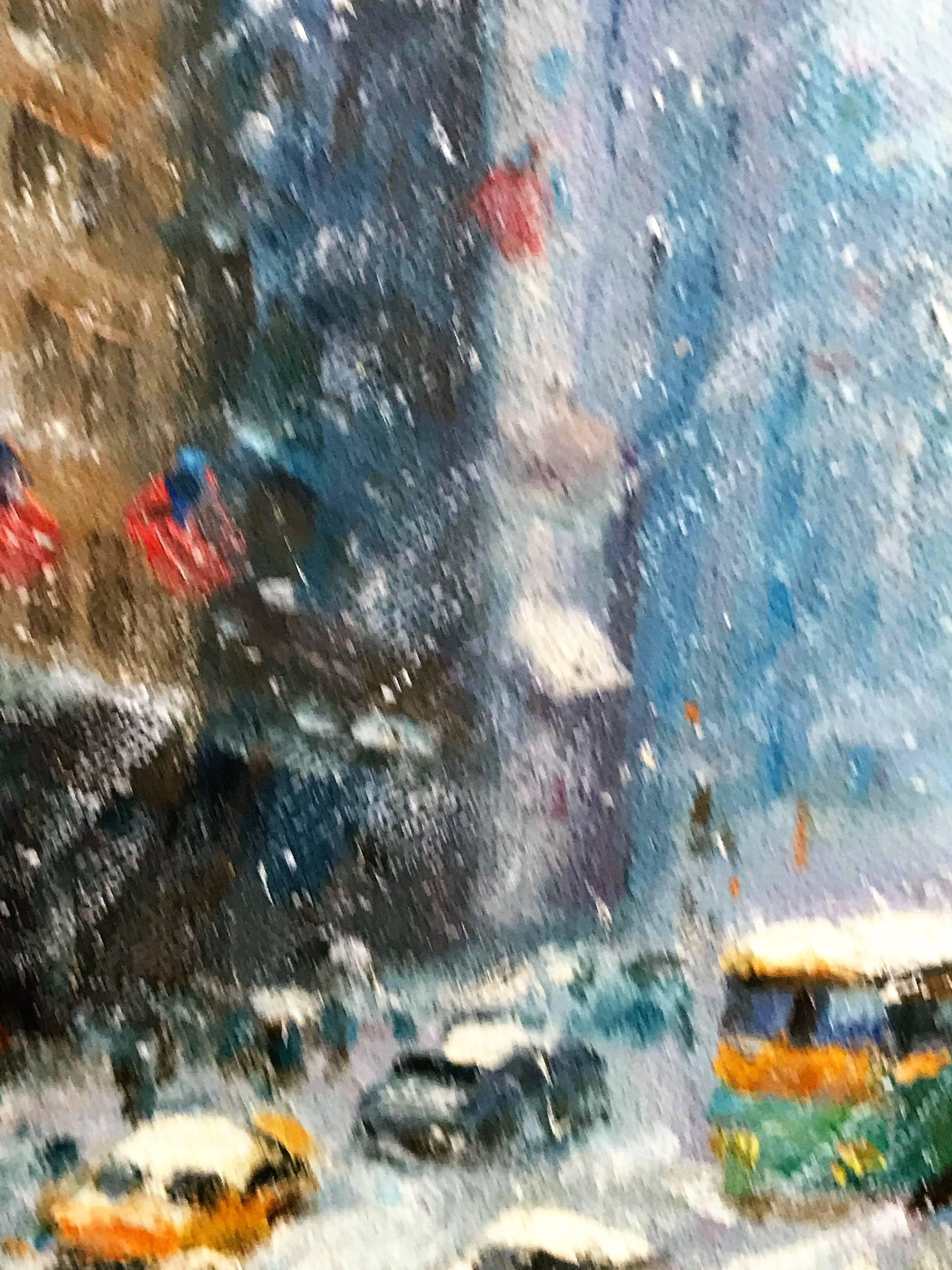 American Exceptional Snowy New York City Scene Oil Painting after Guy Wiggins For Sale