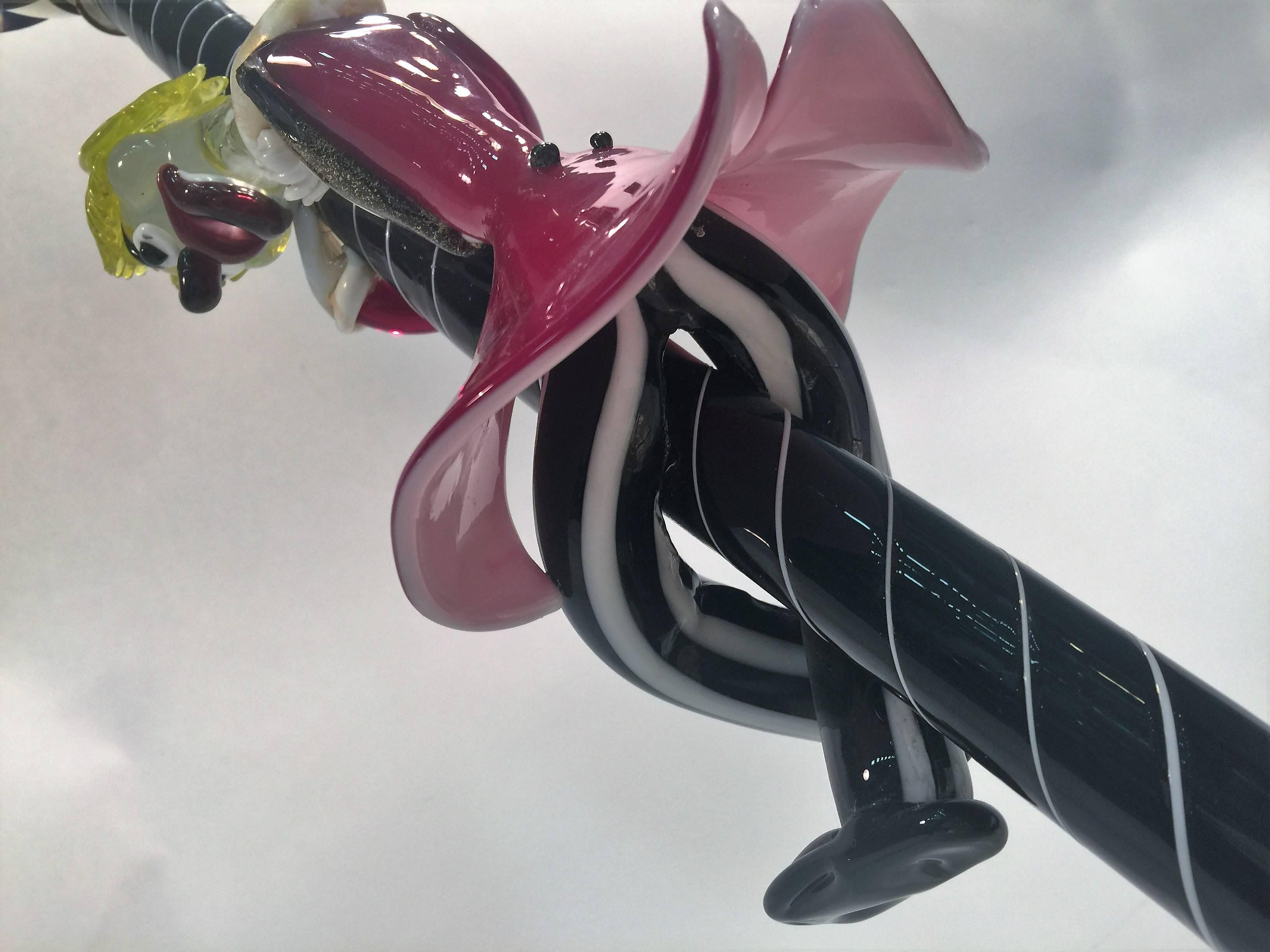 Great and Rare Cenedese Murano Glass Drunk Clown and Angel Dog on Lamp Post Lamp For Sale 2