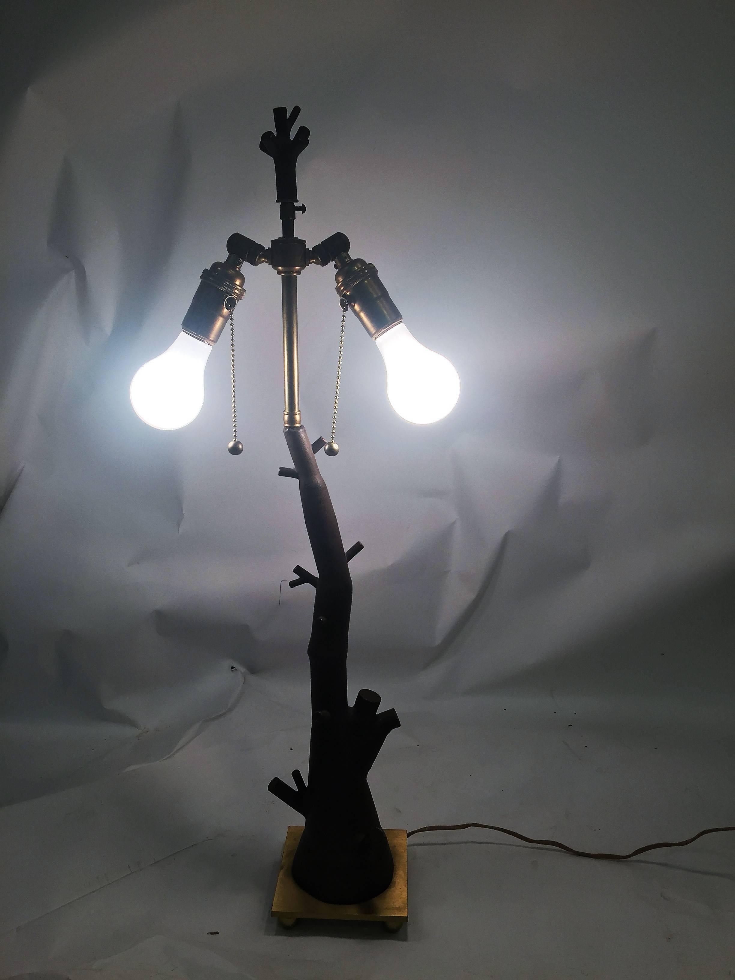 Modern Giacometti Inspired Sculptural Enameled Metal Tree Form Lamp For Sale