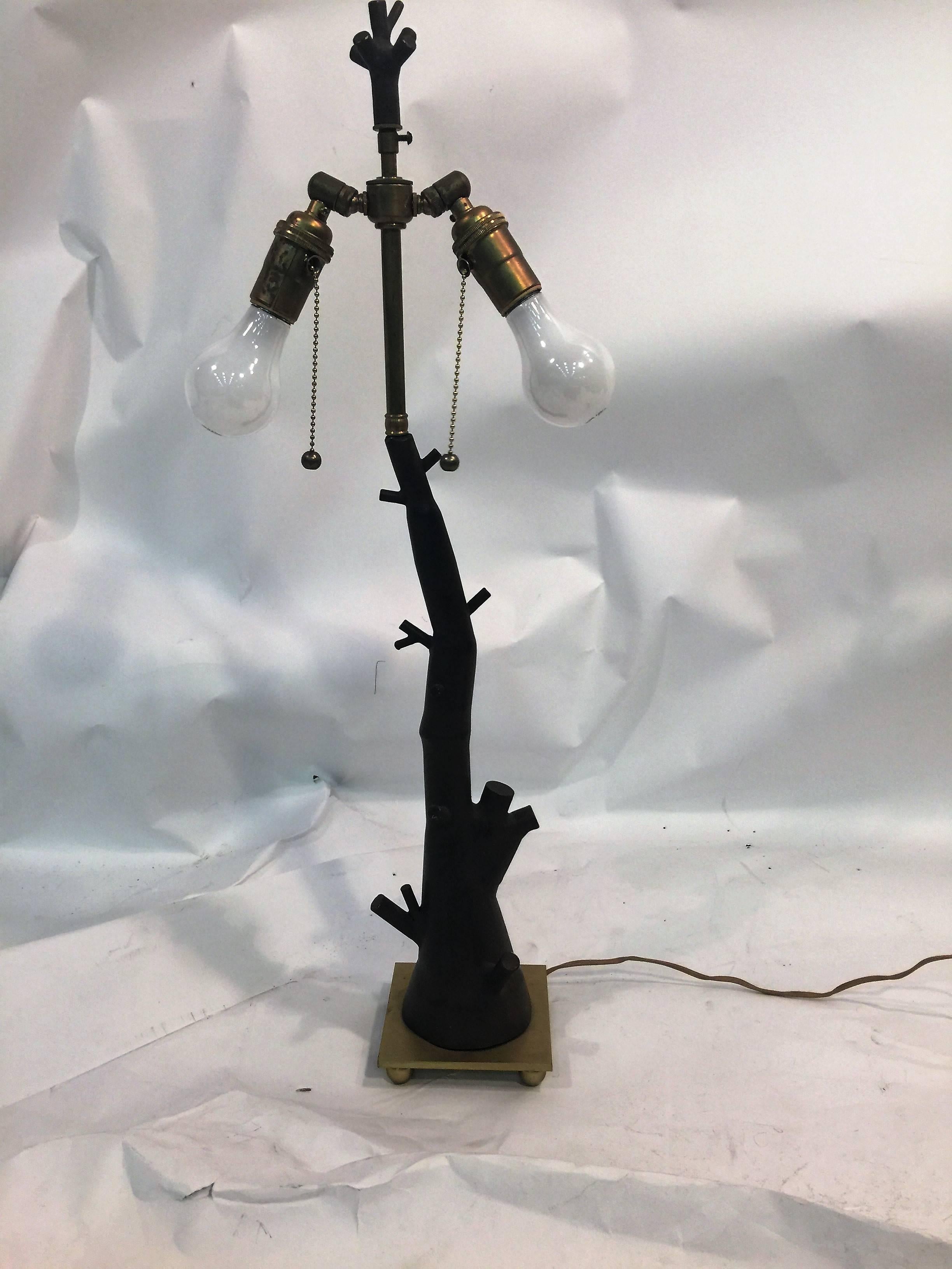 Late 20th Century Giacometti Inspired Sculptural Enameled Metal Tree Form Lamp For Sale