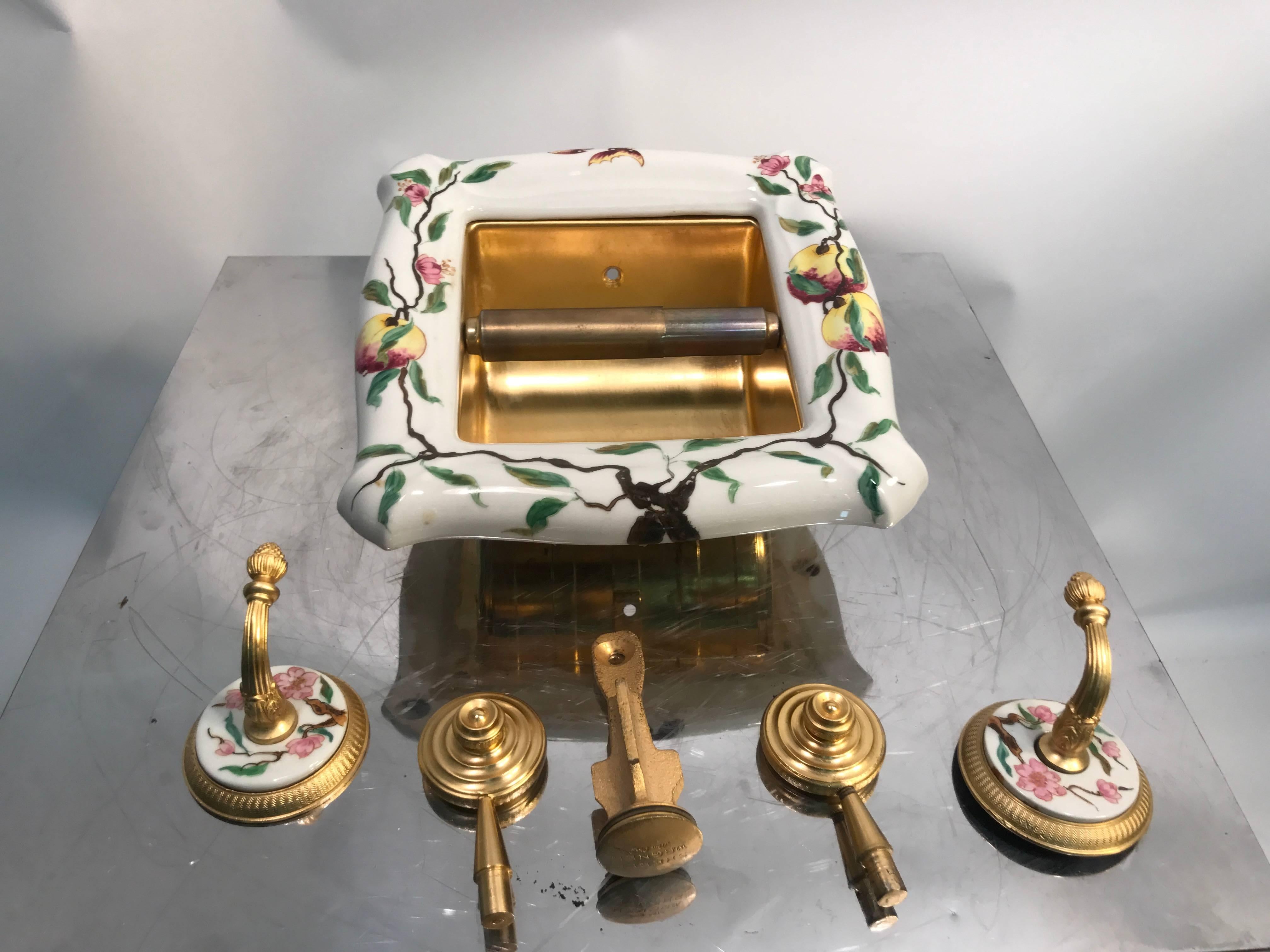 Exceptional Hand-Painted Porcelain & Gilt Bronze Sink with Bathroom Accessories 3