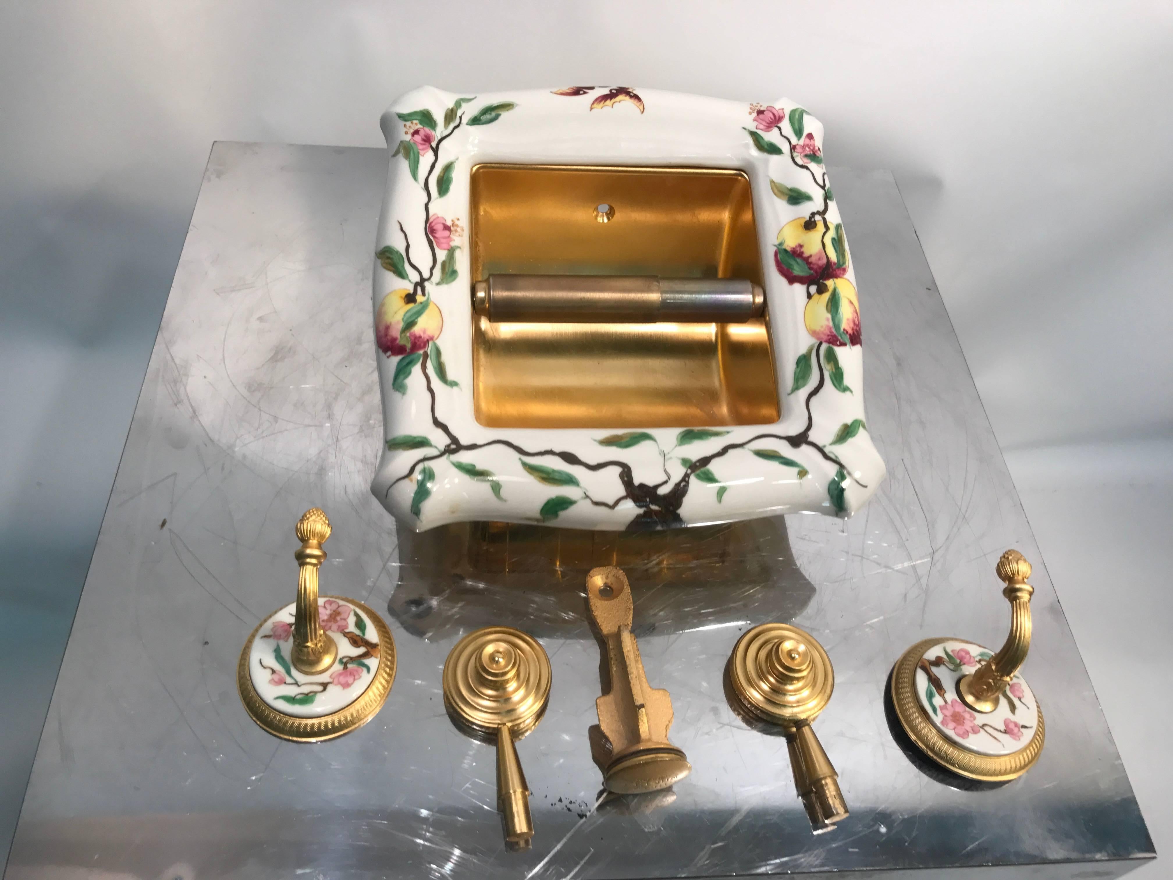 Exceptional Hand-Painted Porcelain & Gilt Bronze Sink with Bathroom Accessories 2