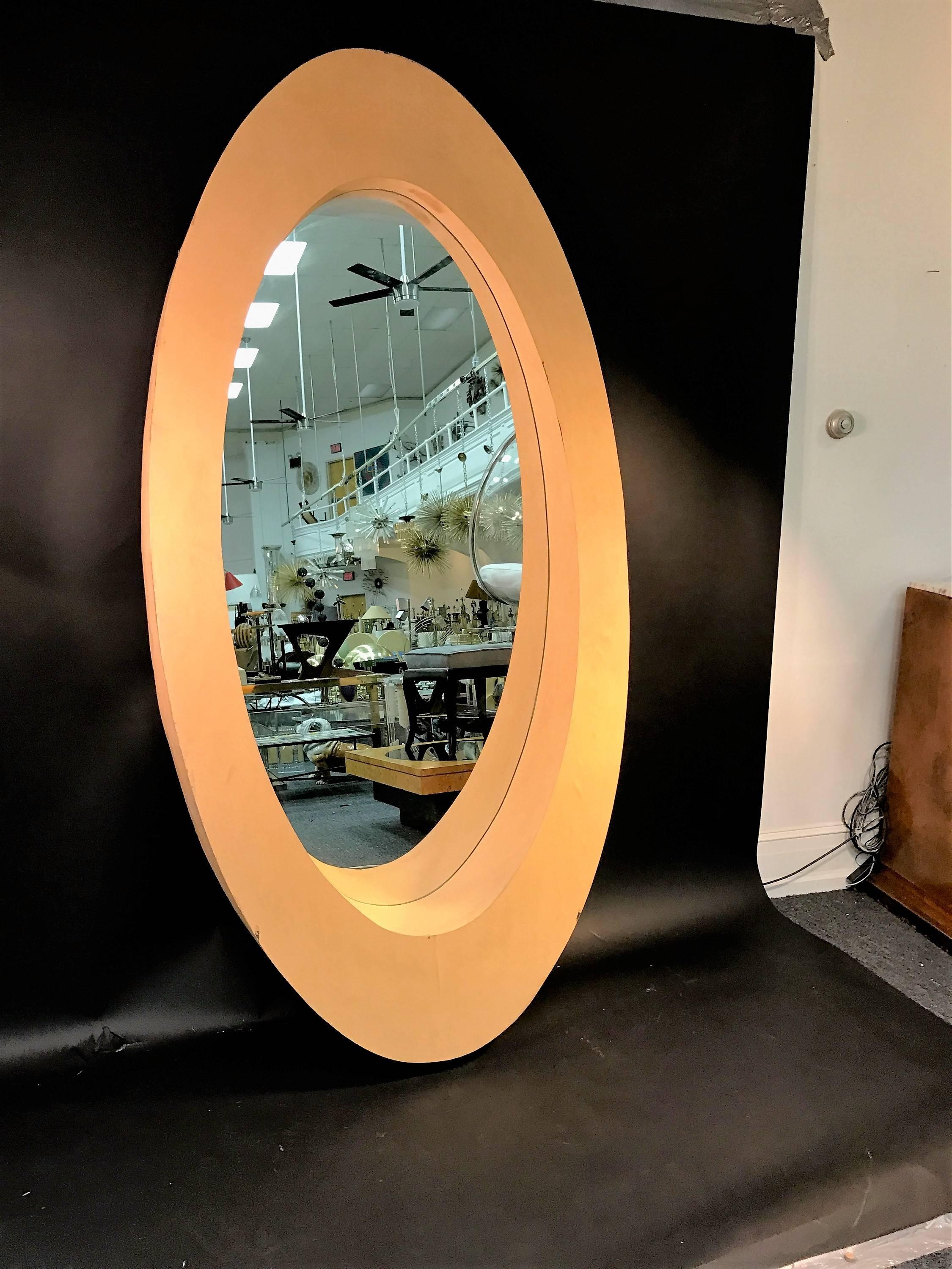 American Amazing Monumental Pair of 1970s Elliptical Wood Modern Mirrors For Sale
