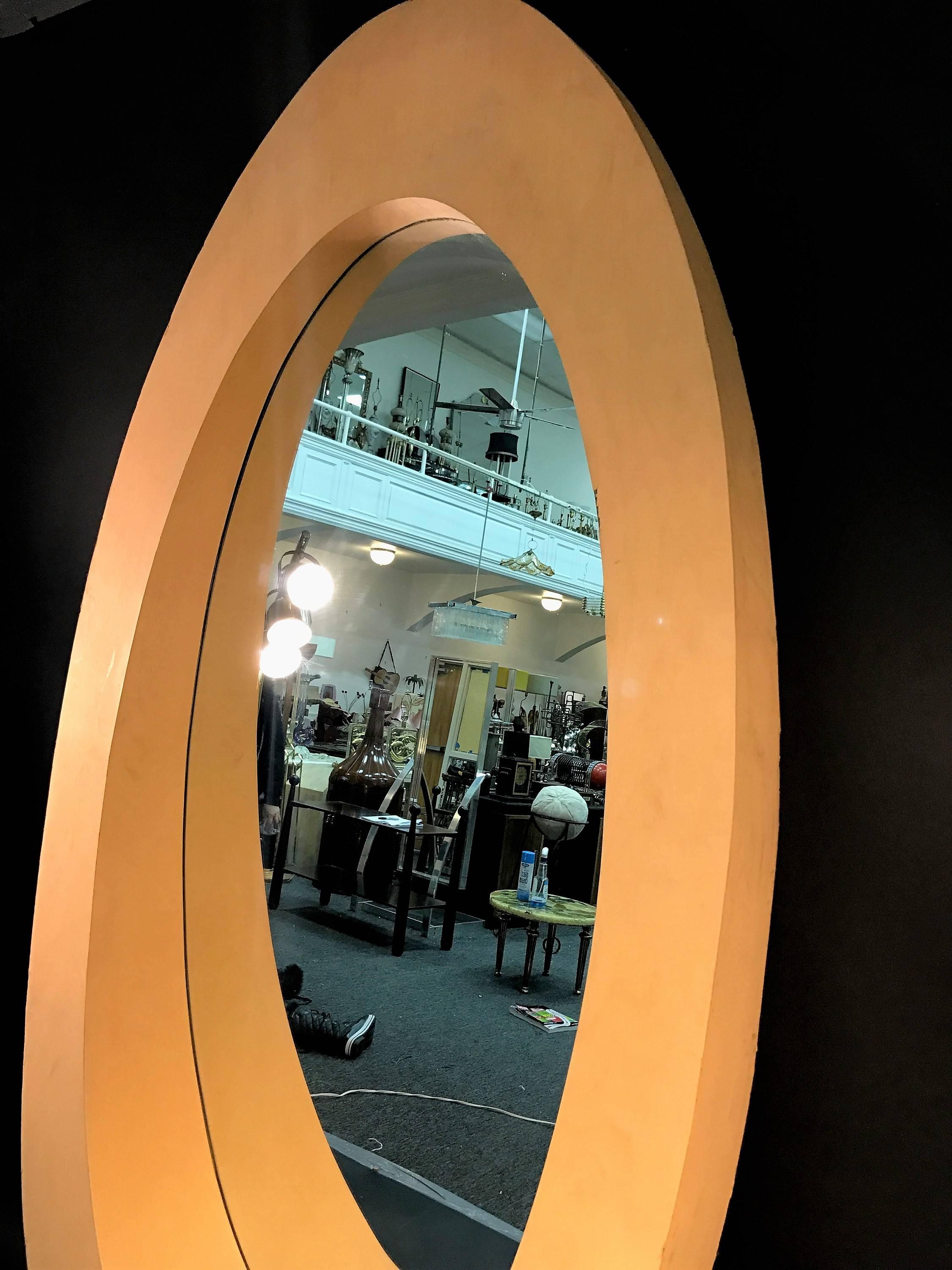 Amazing Monumental Pair of 1970s Elliptical Wood Modern Mirrors For Sale 3