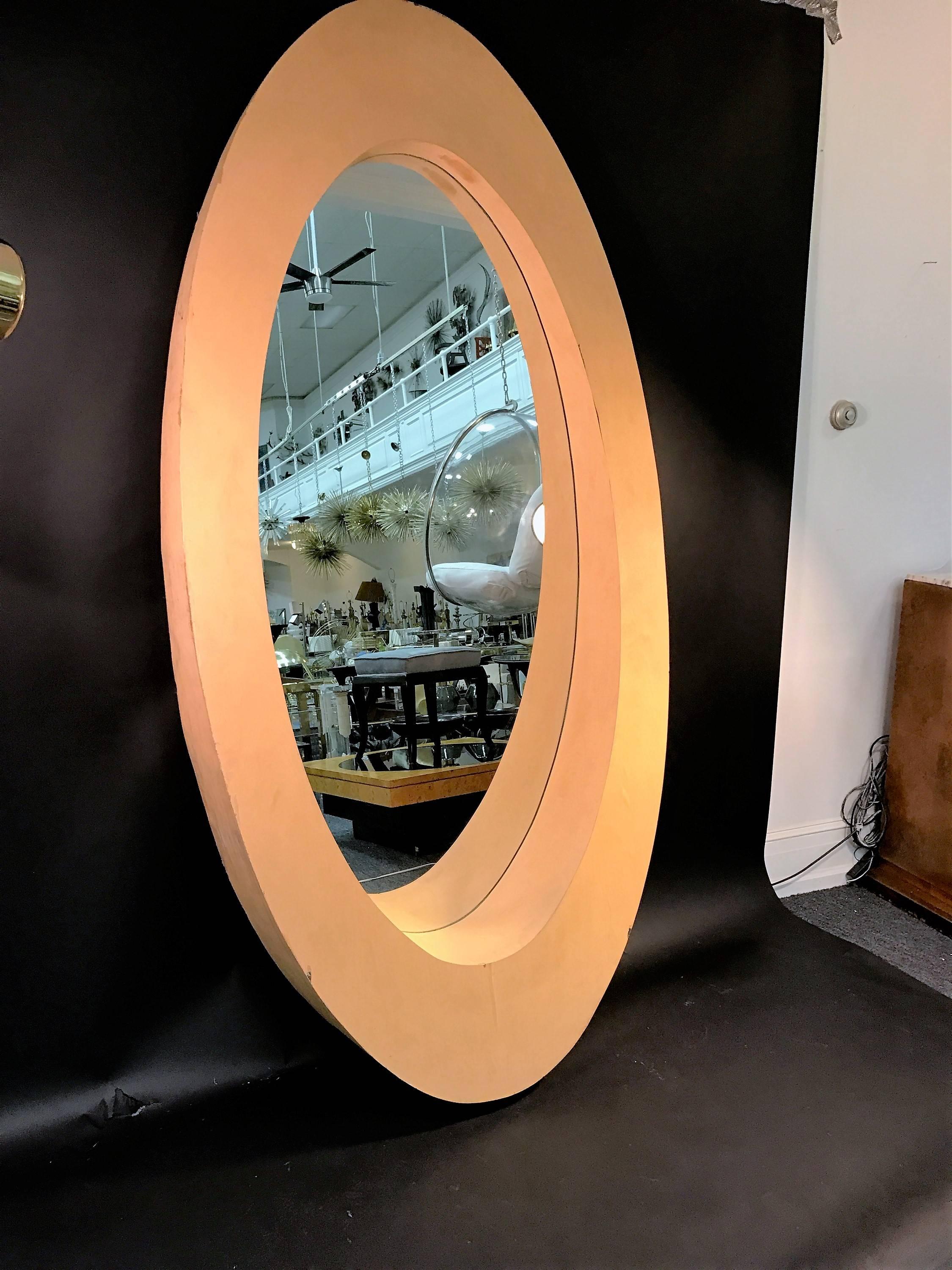 Amazing Monumental Pair of 1970s Elliptical Wood Modern Mirrors For Sale 4