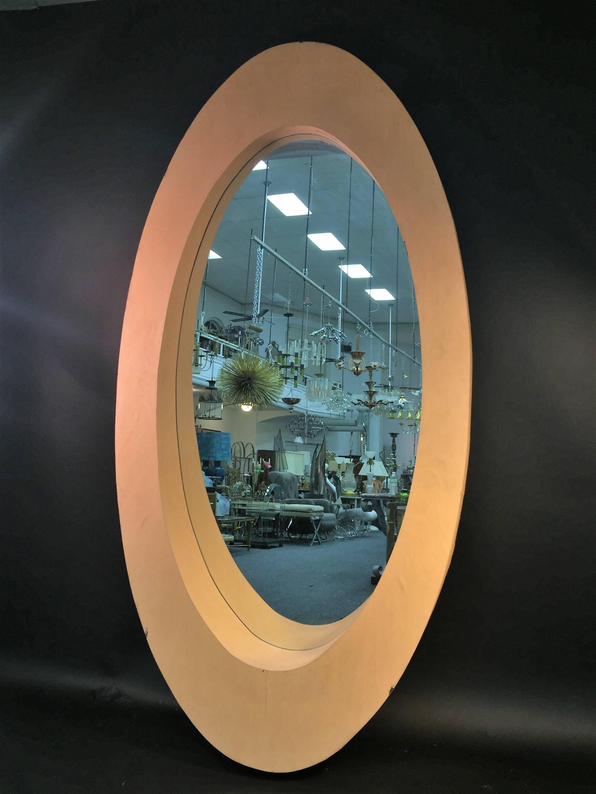 Amazing Monumental Pair of 1970s Elliptical Wood Modern Mirrors For Sale 5