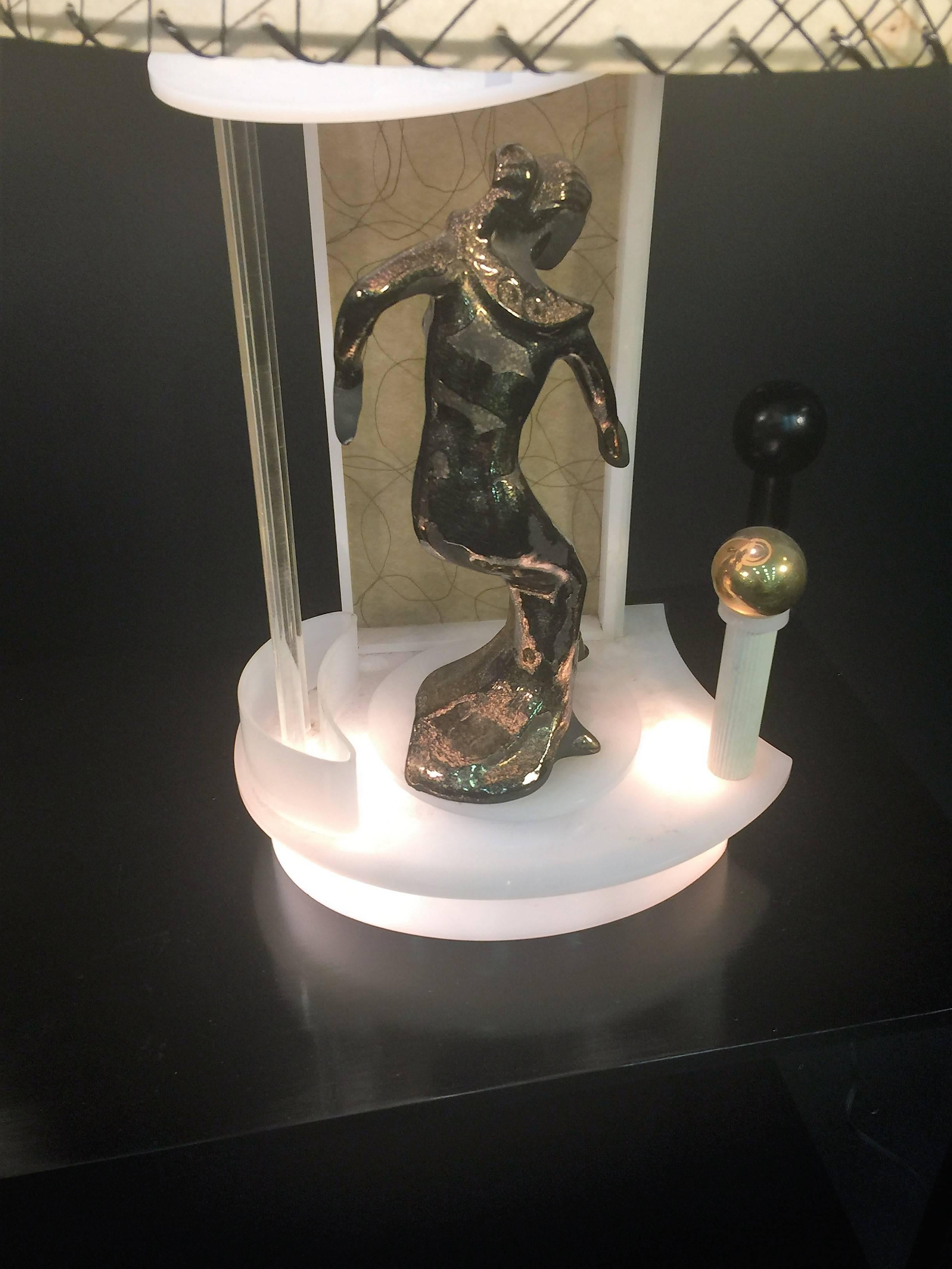 Great Pair of 1950s Moss Modernist Spinning Dancers Lucite Lamps In Excellent Condition For Sale In Mount Penn, PA