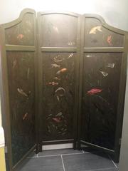Wonderful 1940s Decorative Double Sided Painted Scenic Wooden Room Screen