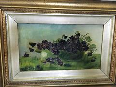 Signed English 19th Century Basket of Violets Painting
