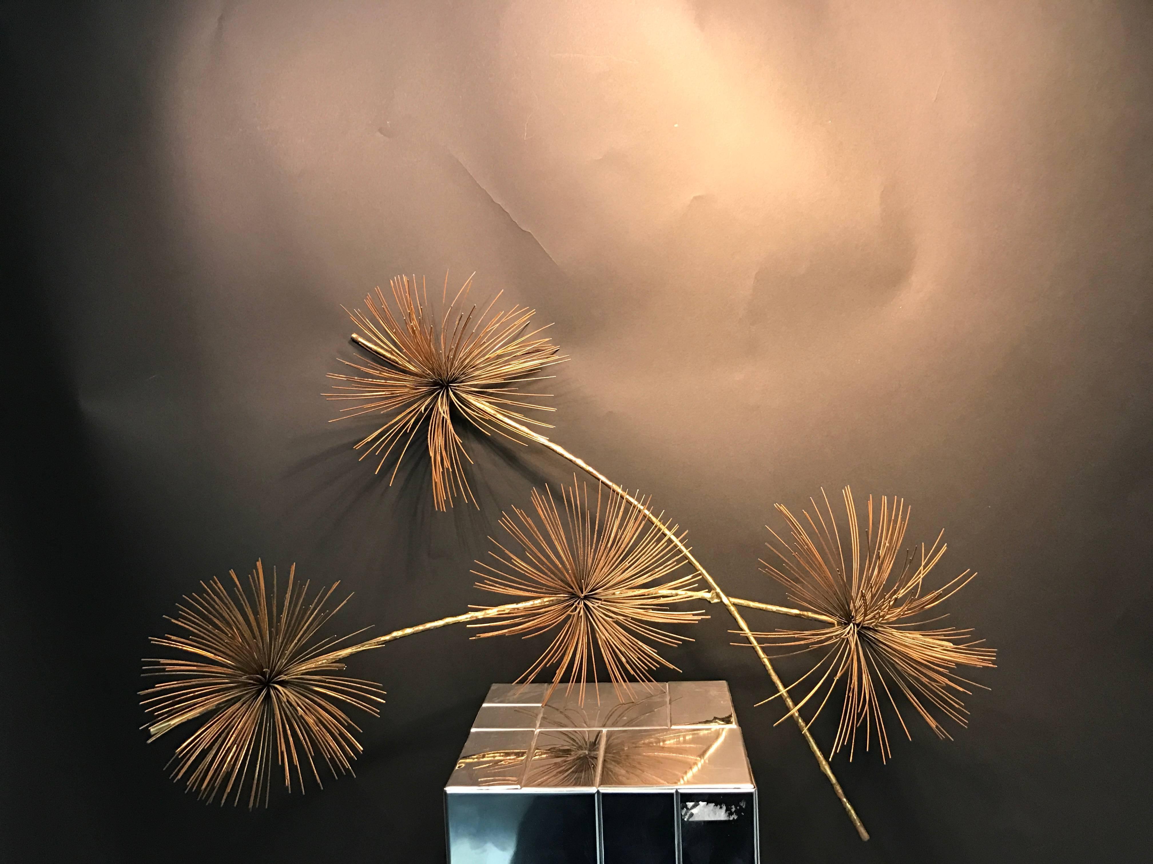 Beautiful Brass Curtis Jere Pom Pom Wall Sculpture In Good Condition For Sale In Mount Penn, PA