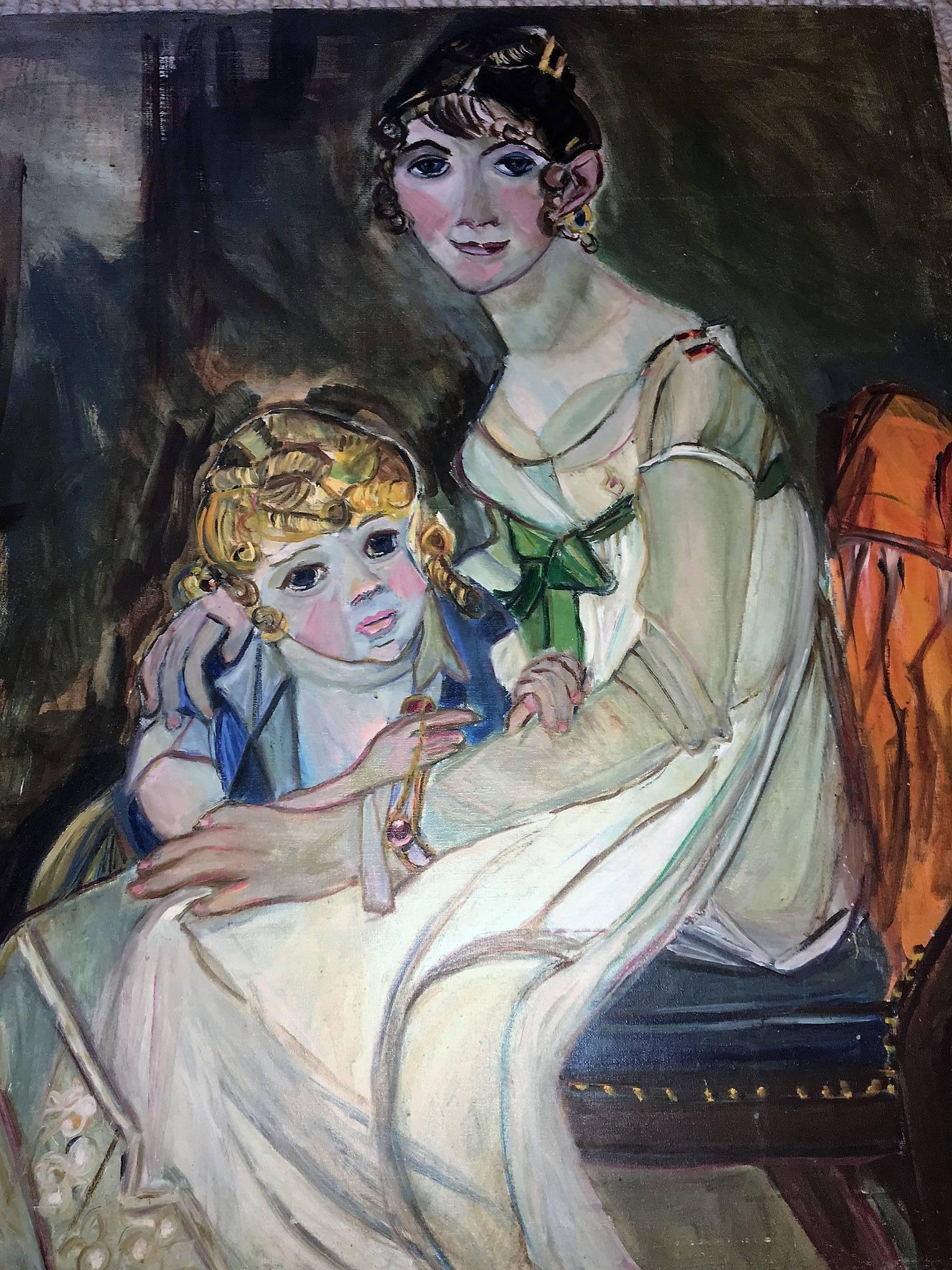 Large Signed Modern Painting of Baroque Woman and Child In Good Condition For Sale In Mount Penn, PA