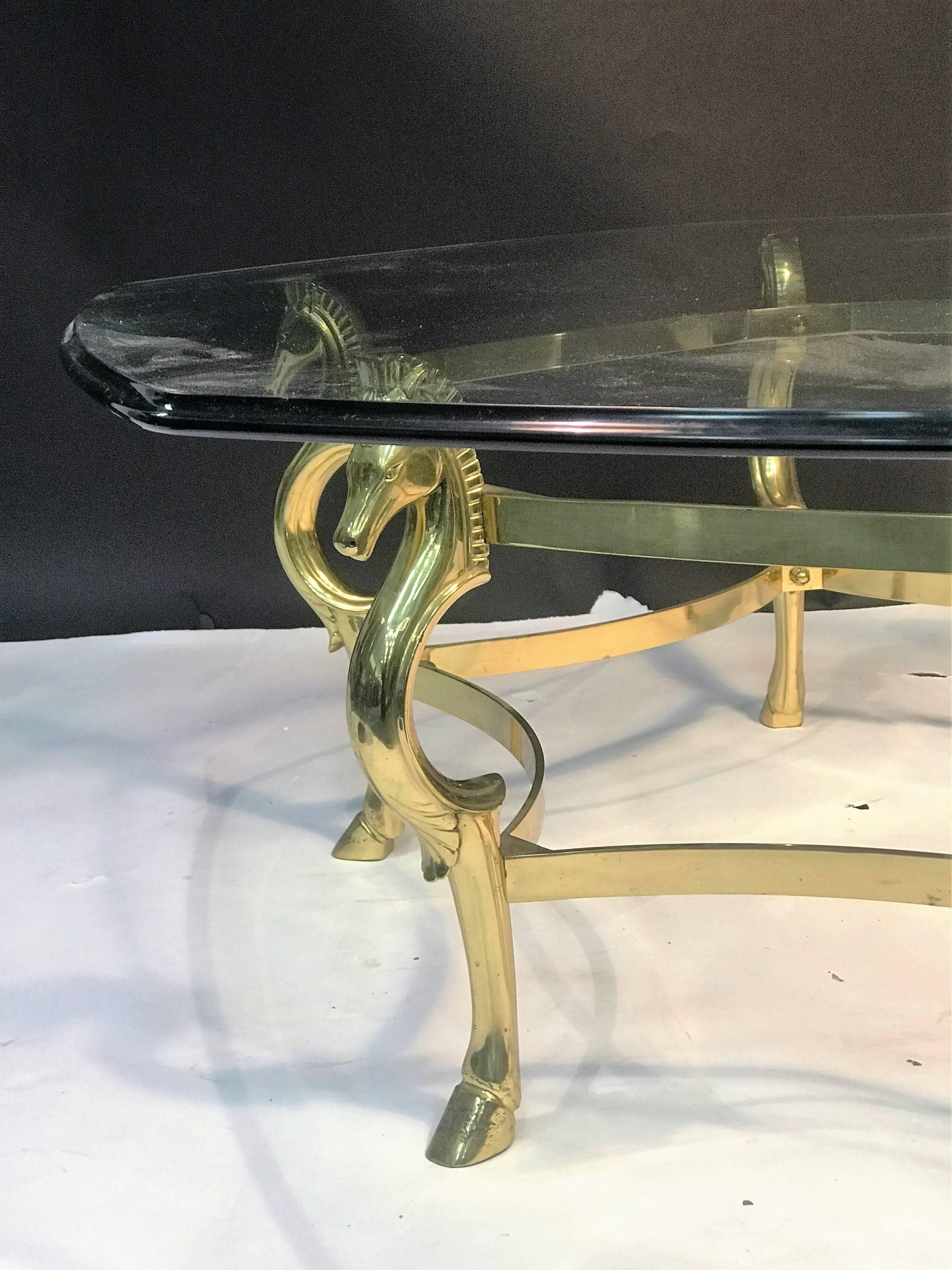 Modern Gorgeous Italian Polished Brass Seahorse and Hooves Coffee Table For Sale