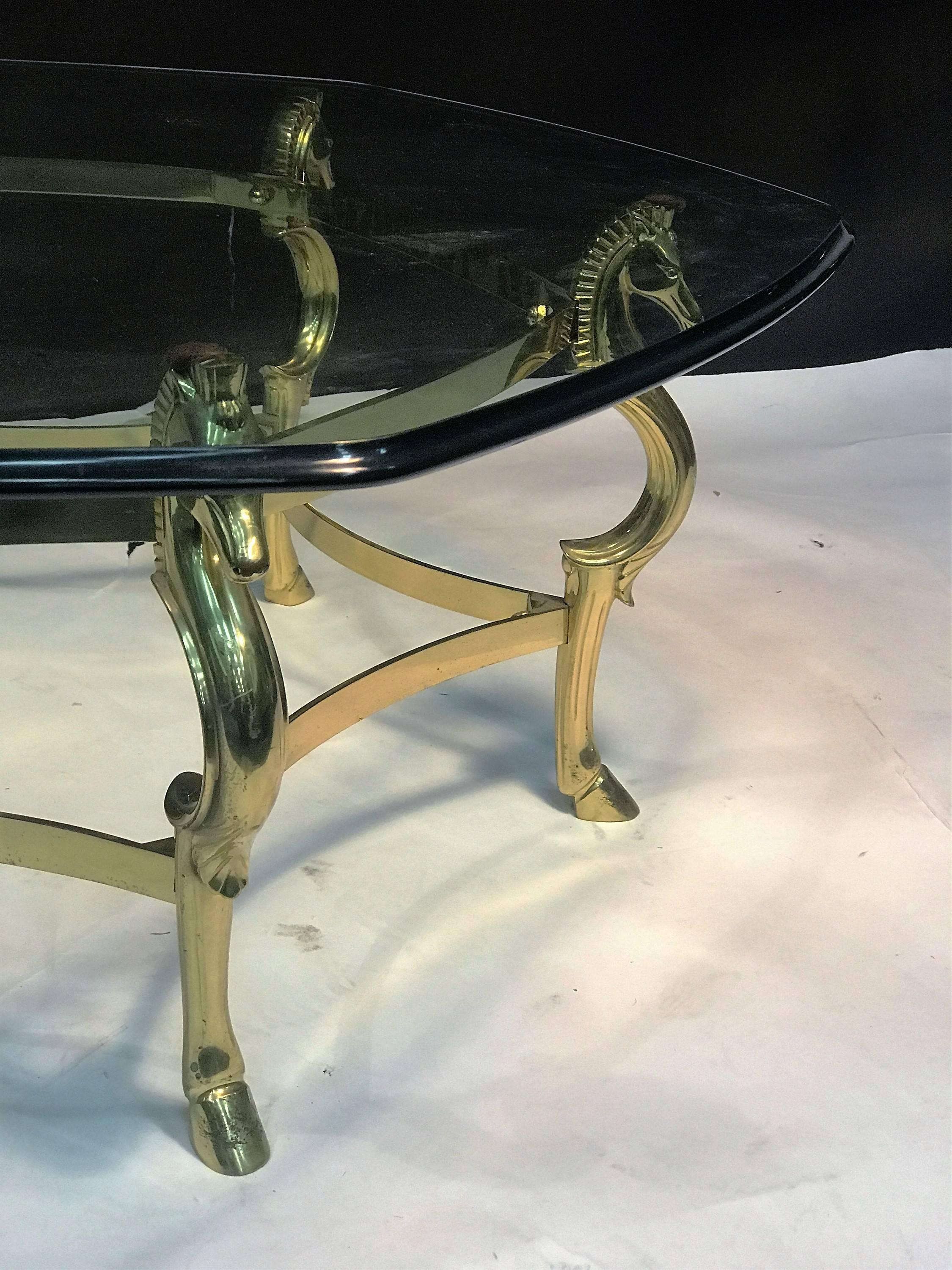 Gorgeous Italian Polished Brass Seahorse and Hooves Coffee Table In Excellent Condition For Sale In Mount Penn, PA