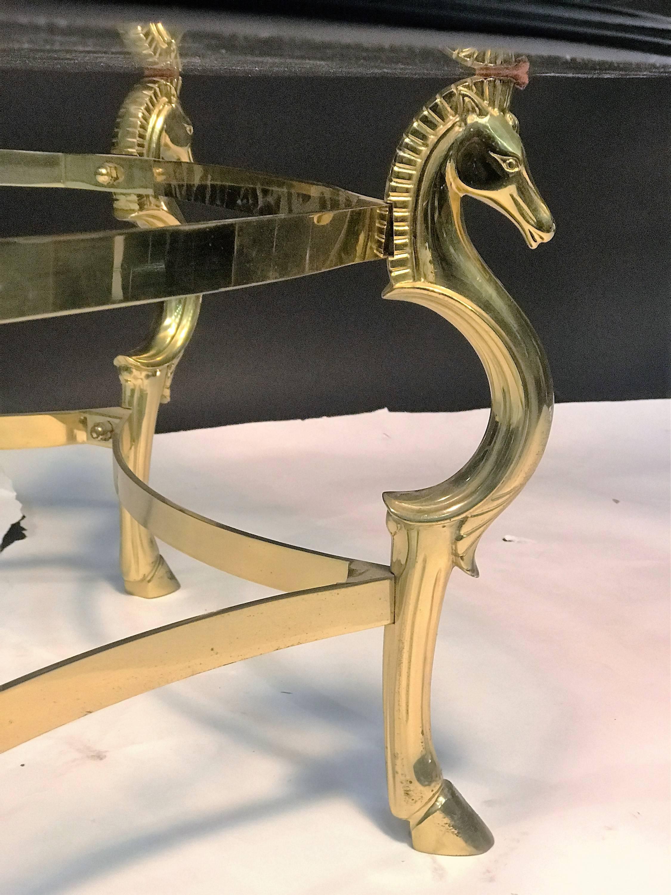 Gorgeous Italian Polished Brass Seahorse and Hooves Coffee Table For Sale 1