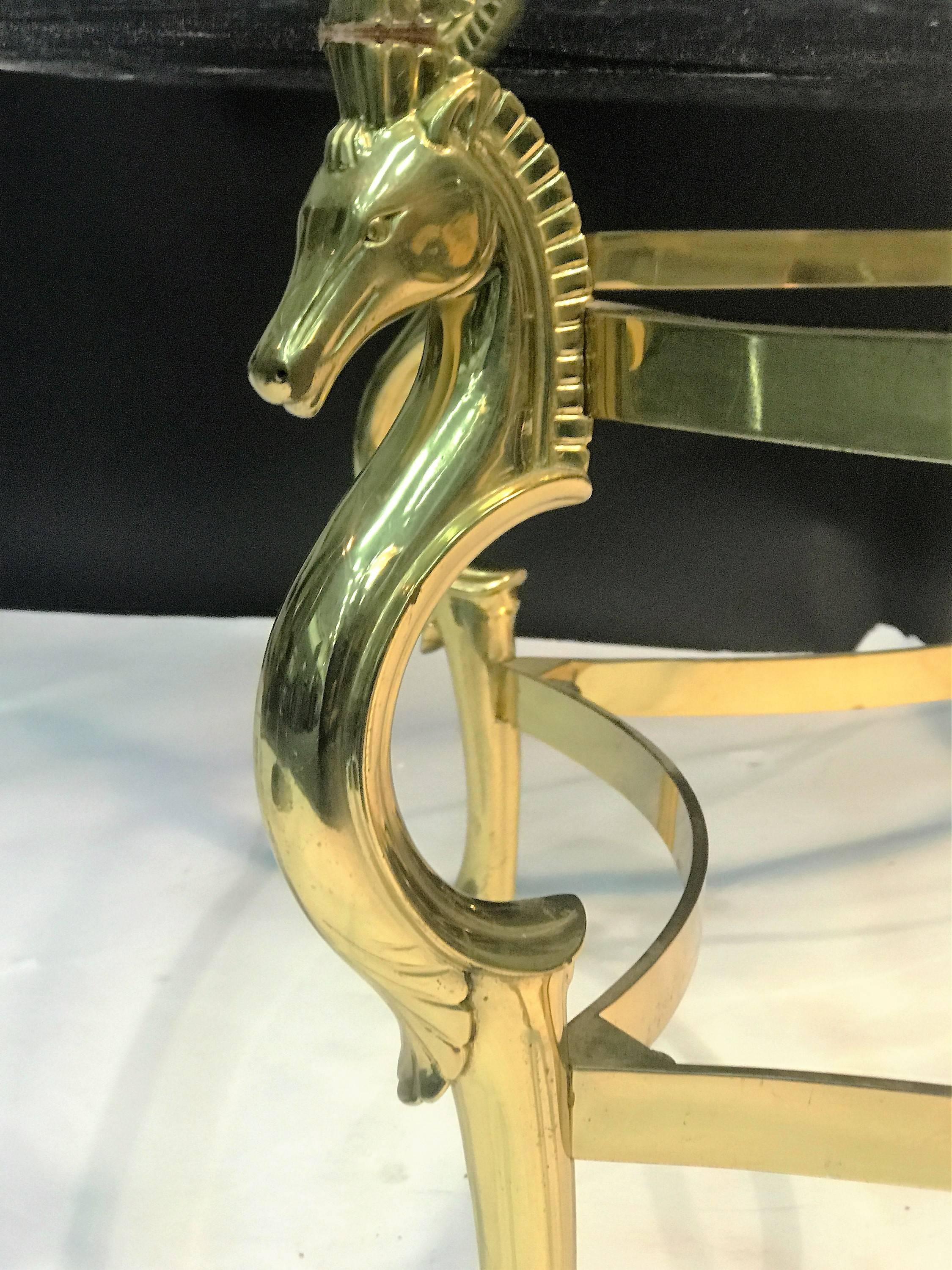 Gorgeous Italian Polished Brass Seahorse and Hooves Coffee Table For Sale 2