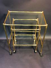 Exceptional Pair of Baques Brass Bamboo Nesting Tables on Wheels