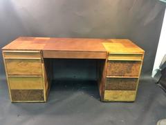 Paul Evans Patchwork Burled Wood and Leather Desk