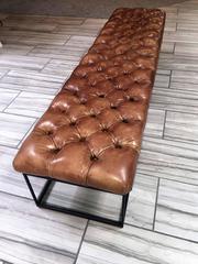 Stunning Chesterfield Leather and Steel Bench