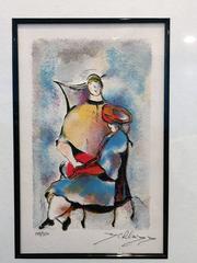 Signed Hand Colored Lithograph of Seated Abstract Women