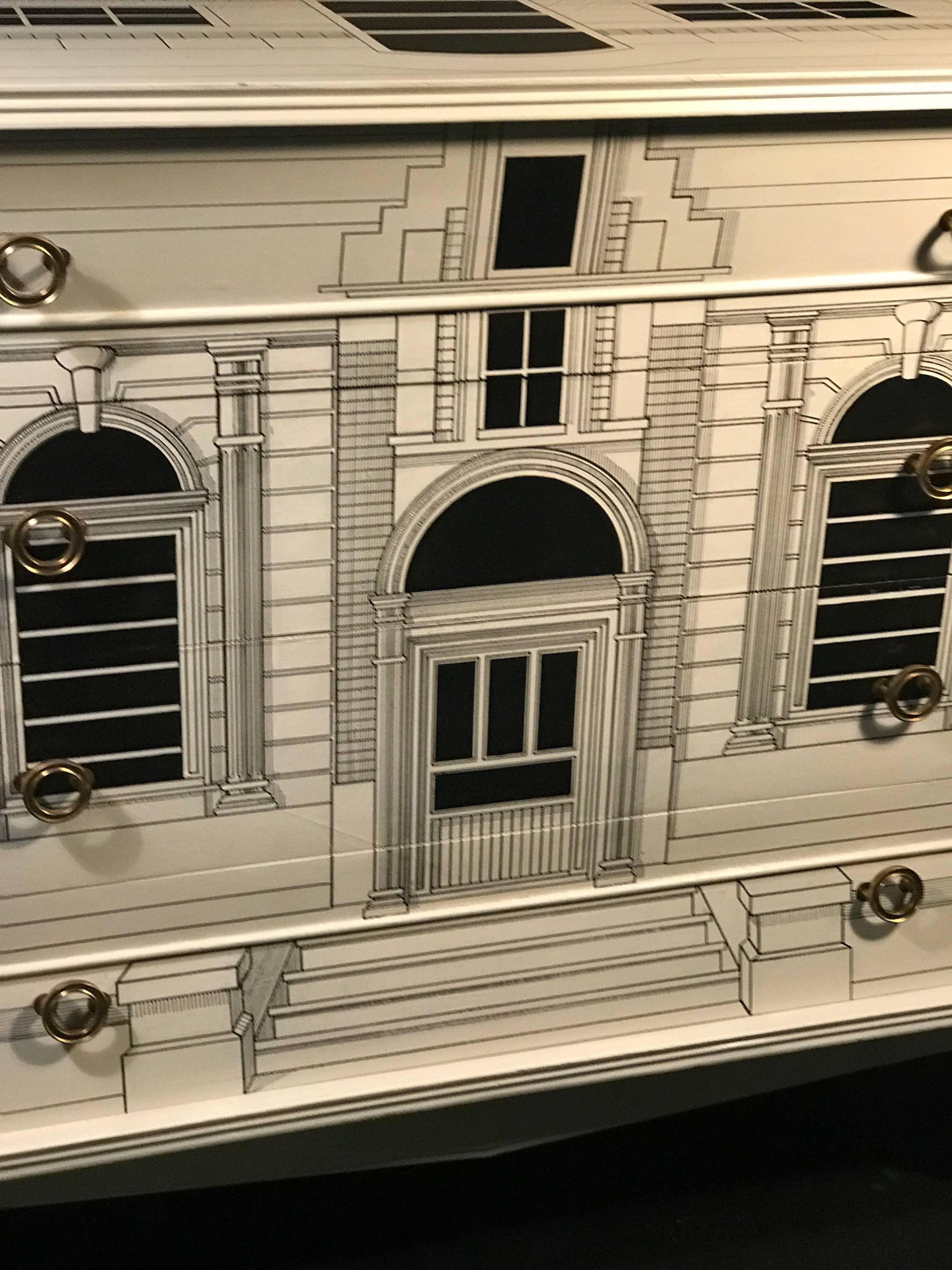 Modern Magnificent Italian Building Design Dresser in the Manner of Piero Fornasetti For Sale