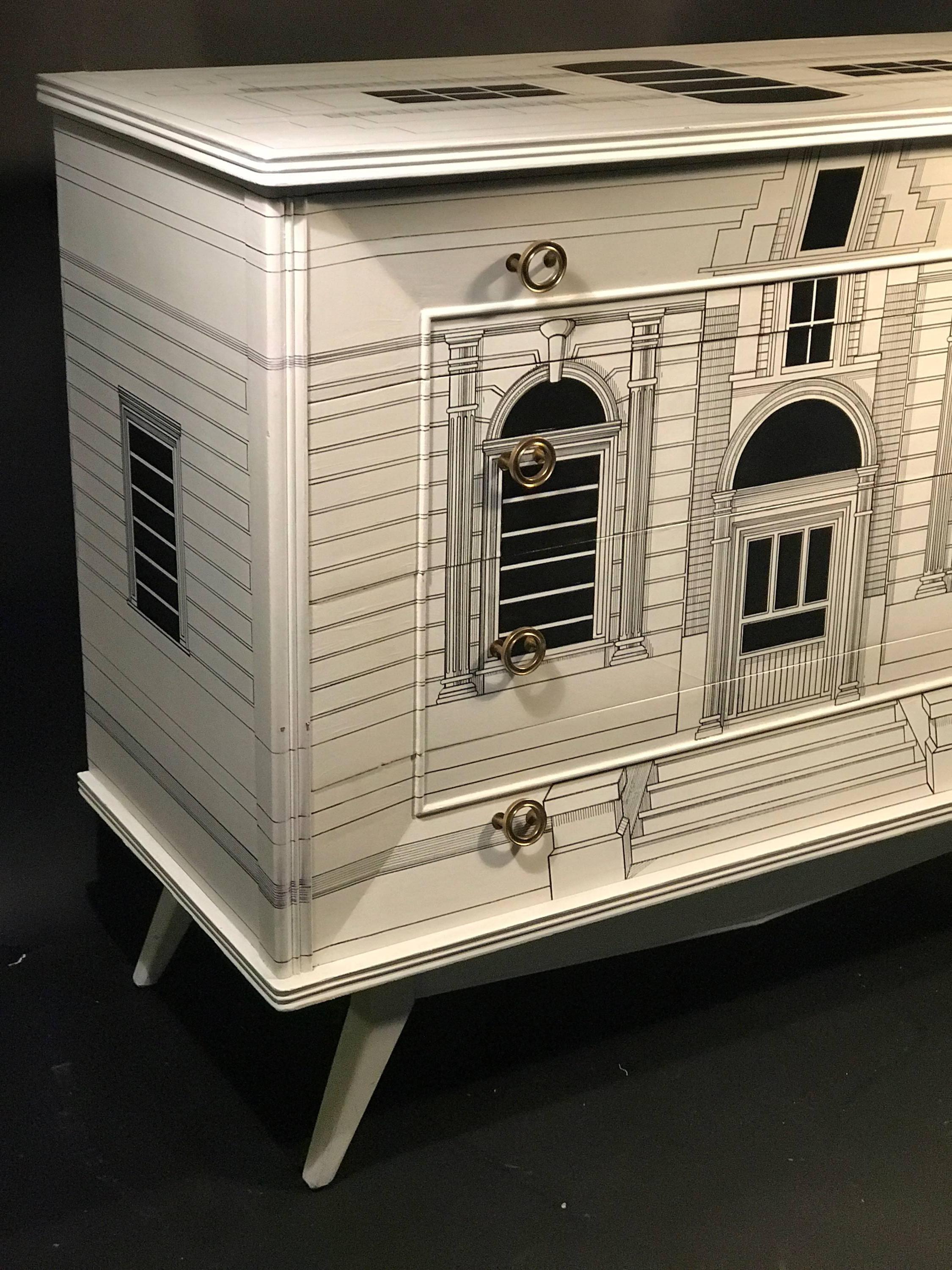 Magnificent Italian Building Design Dresser in the Manner of Piero Fornasetti In Excellent Condition For Sale In Mount Penn, PA