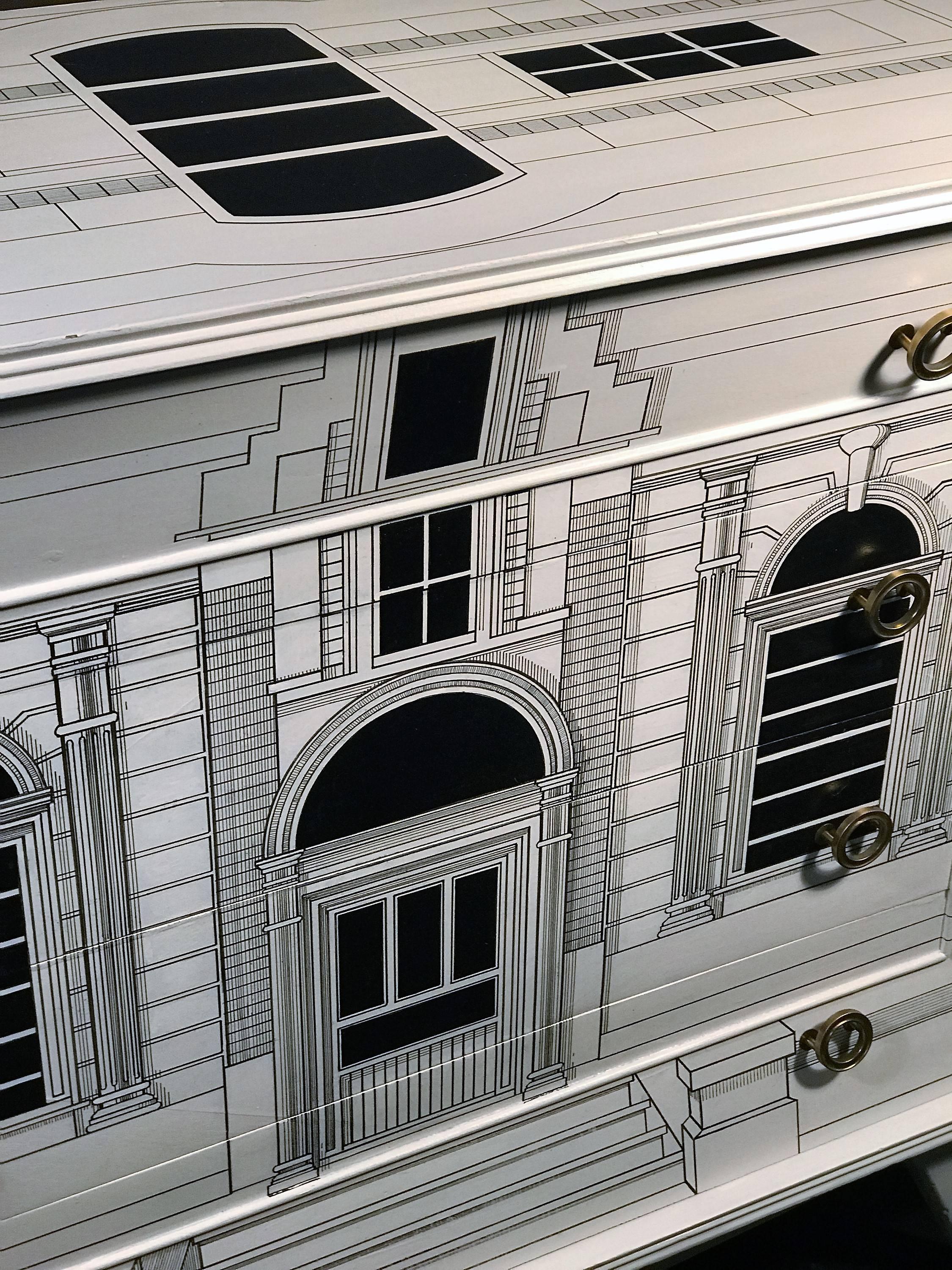 Magnificent Italian Building Design Dresser in the Manner of Piero Fornasetti For Sale 3