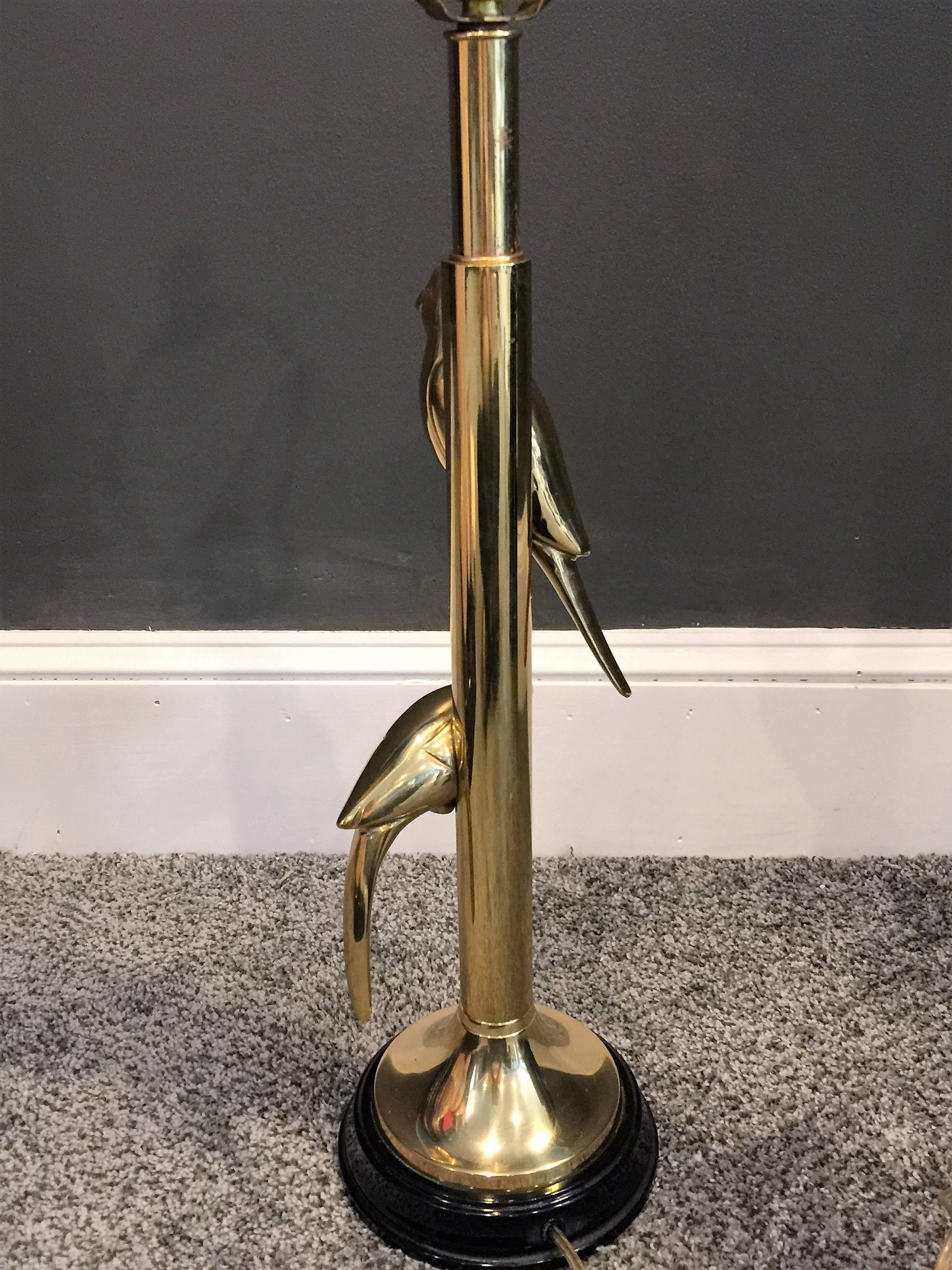 Great Modernist Polished Brass Sculptural Parrot Lamp In Excellent Condition For Sale In Mount Penn, PA