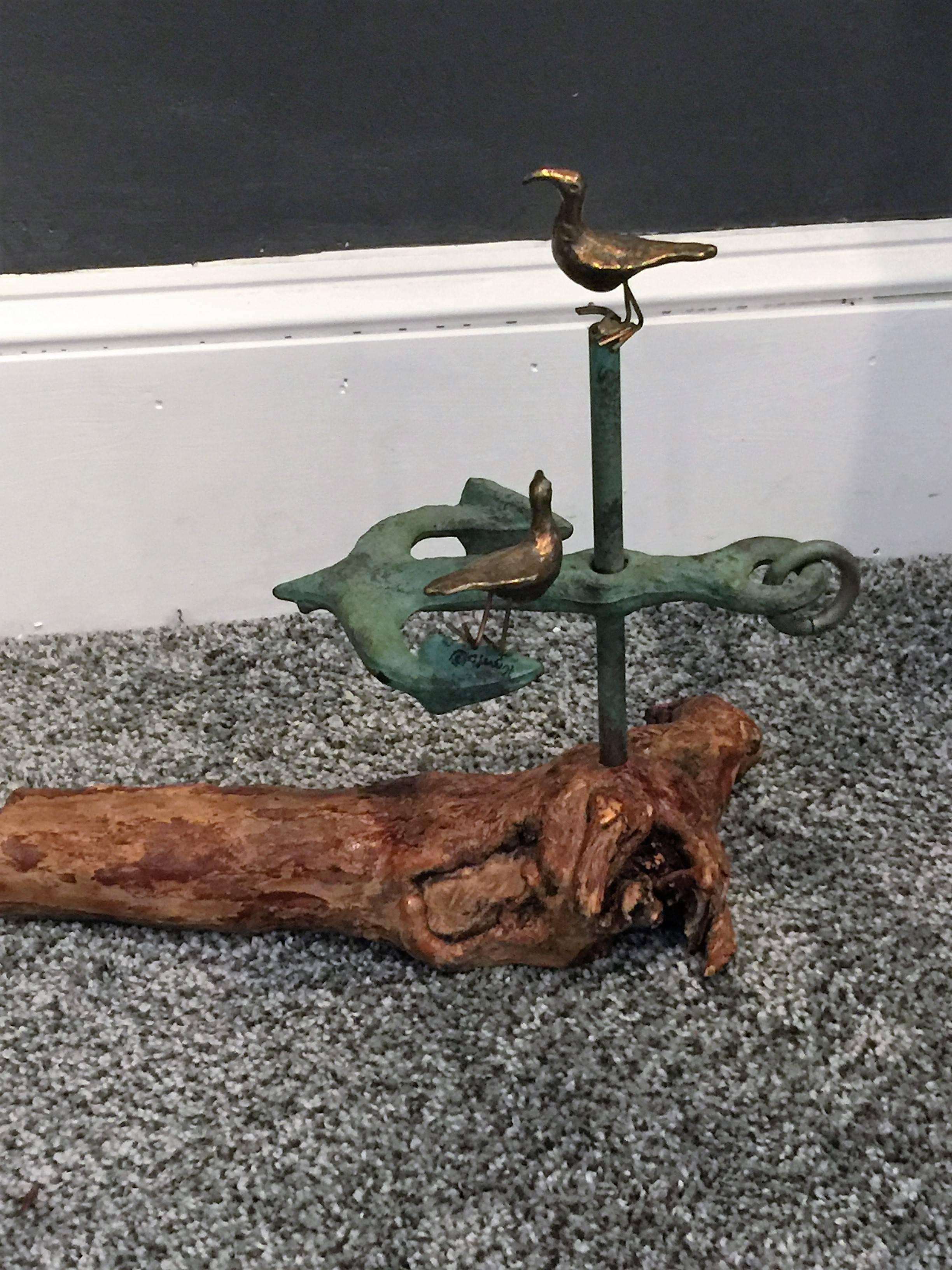 Curtis Jere Bronze Seagulls and Anchor Sculpture In Excellent Condition For Sale In Mount Penn, PA