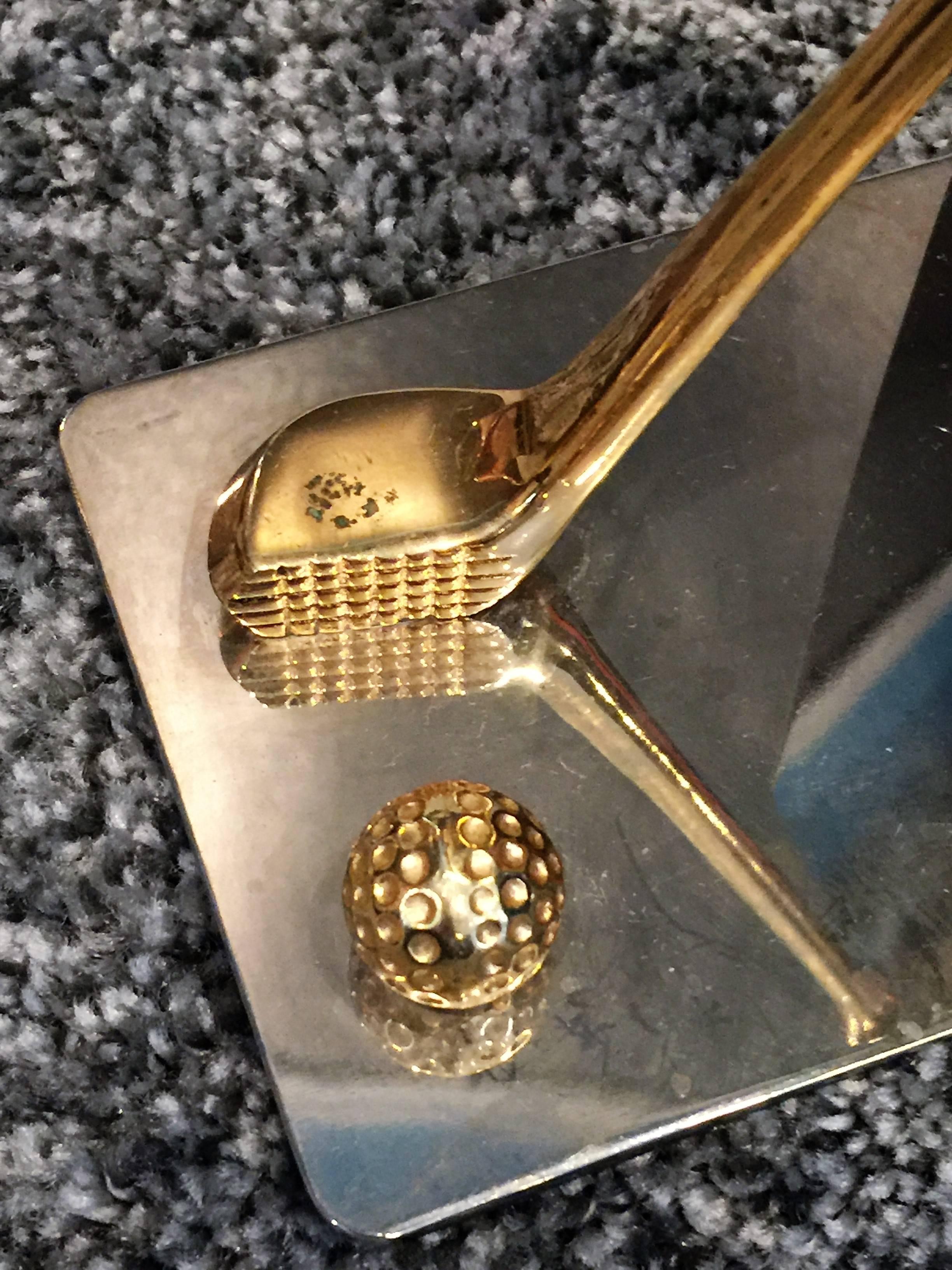 Gucci Style Modernist Pair of Nickel and Brass Golf Club and Ball Bookends In Excellent Condition For Sale In Mount Penn, PA