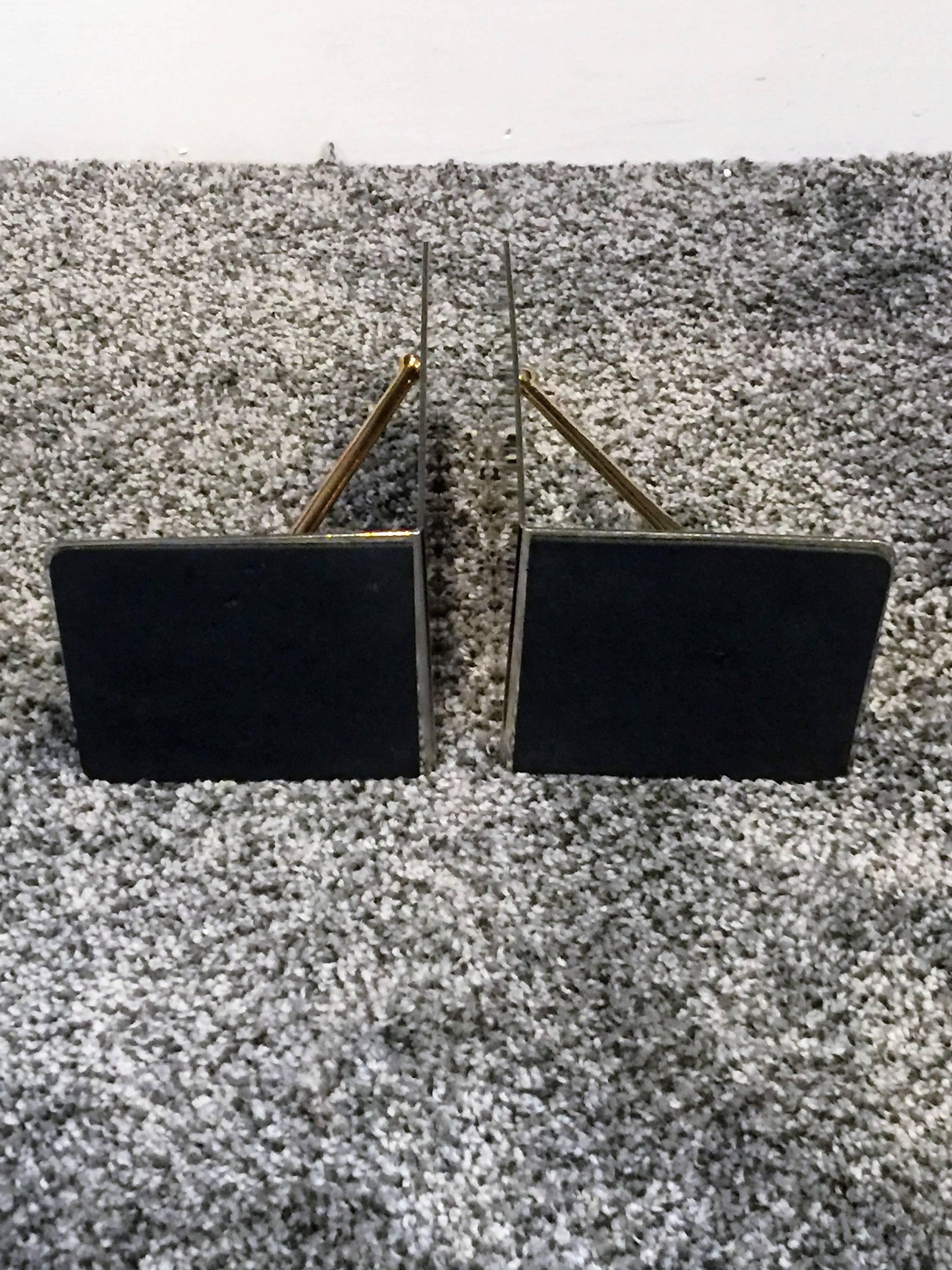 Gucci Style Modernist Pair of Nickel and Brass Golf Club and Ball Bookends For Sale 2
