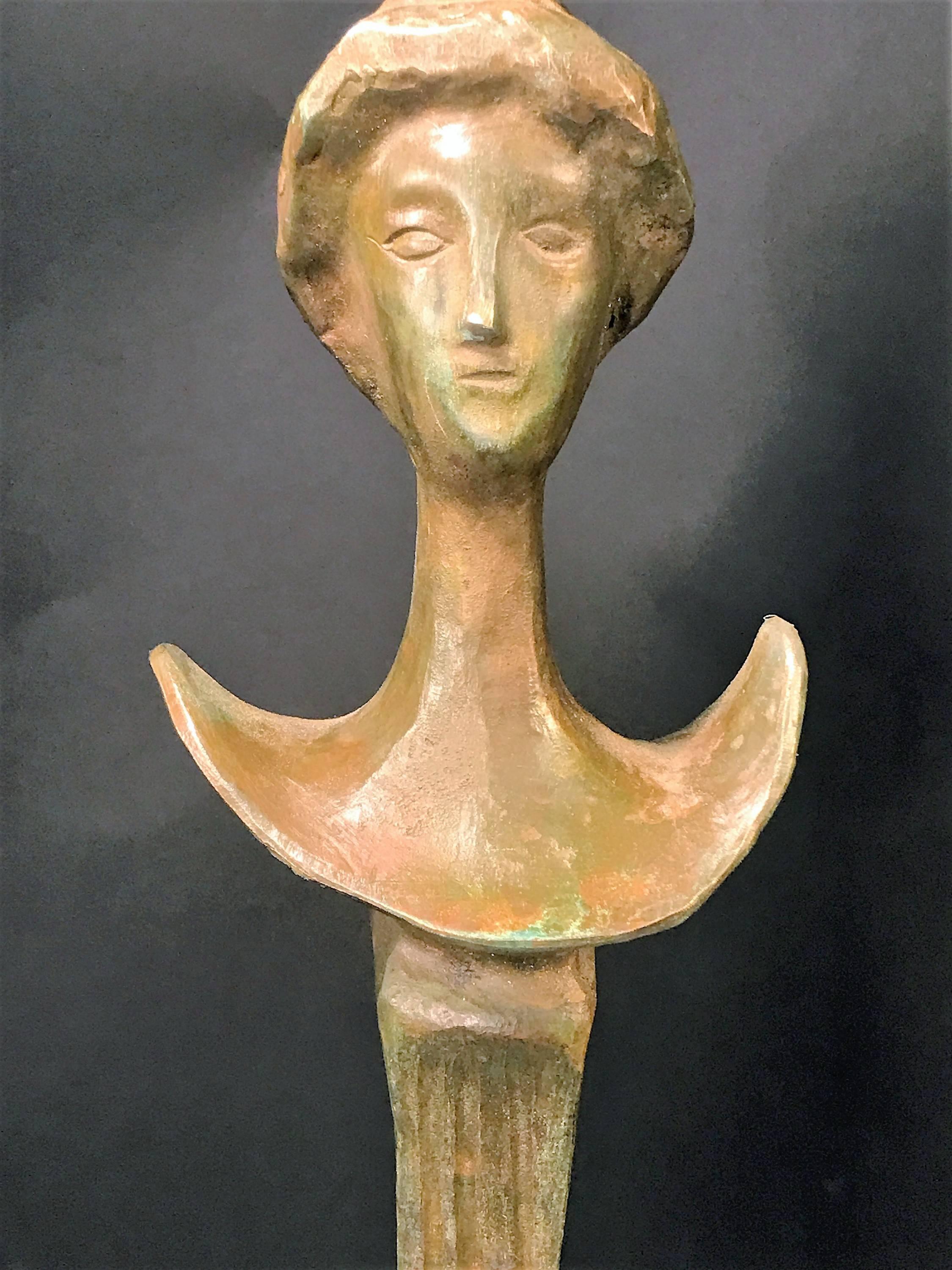 Italian Monumental Pair of Bronze 'Tete De Femme' Floor Lamps after Giacometti For Sale