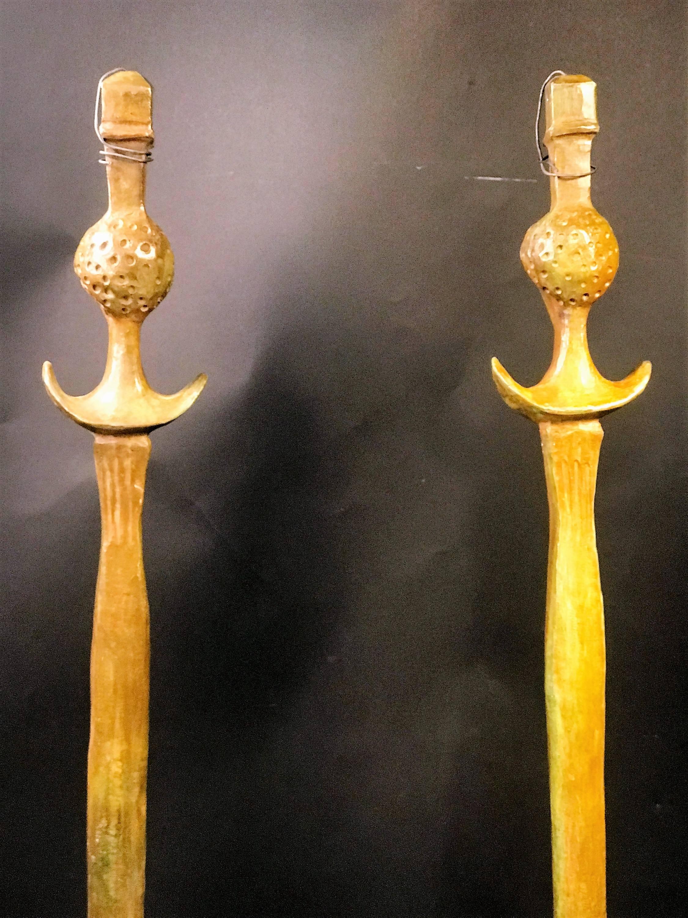Monumental Pair of Bronze 'Tete De Femme' Floor Lamps after Giacometti In Excellent Condition For Sale In Mount Penn, PA