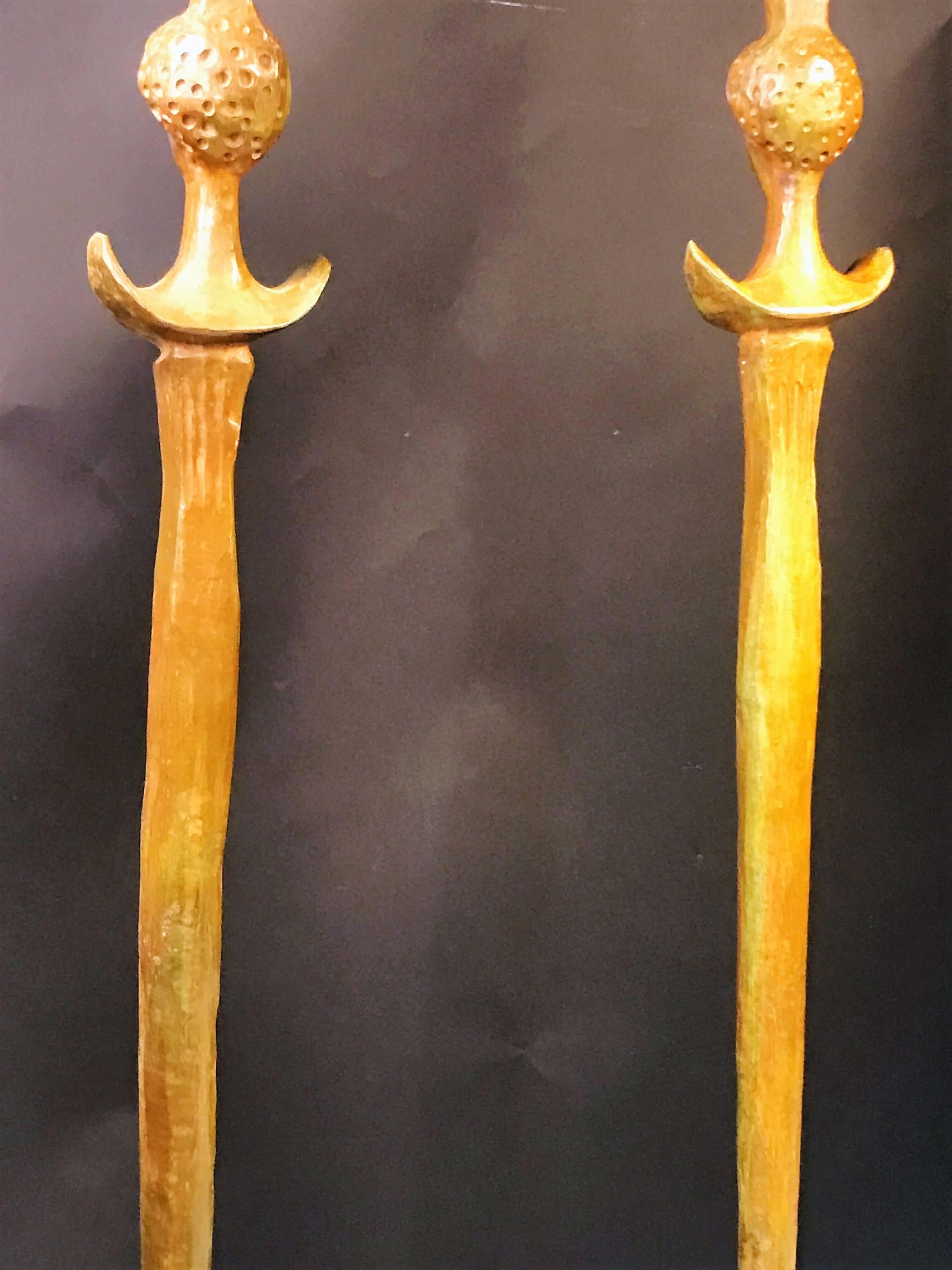 Late 20th Century Monumental Pair of Bronze 'Tete De Femme' Floor Lamps after Giacometti For Sale