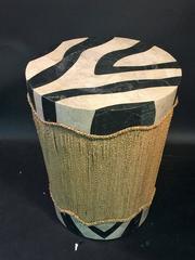 Maitland-Smith Zebra Tesselated Black & White Marble and Woven Sisal Drum Table