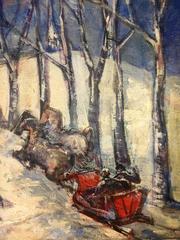 Supernatural Winter Sleigh Ride in Moonlit Forest Painting