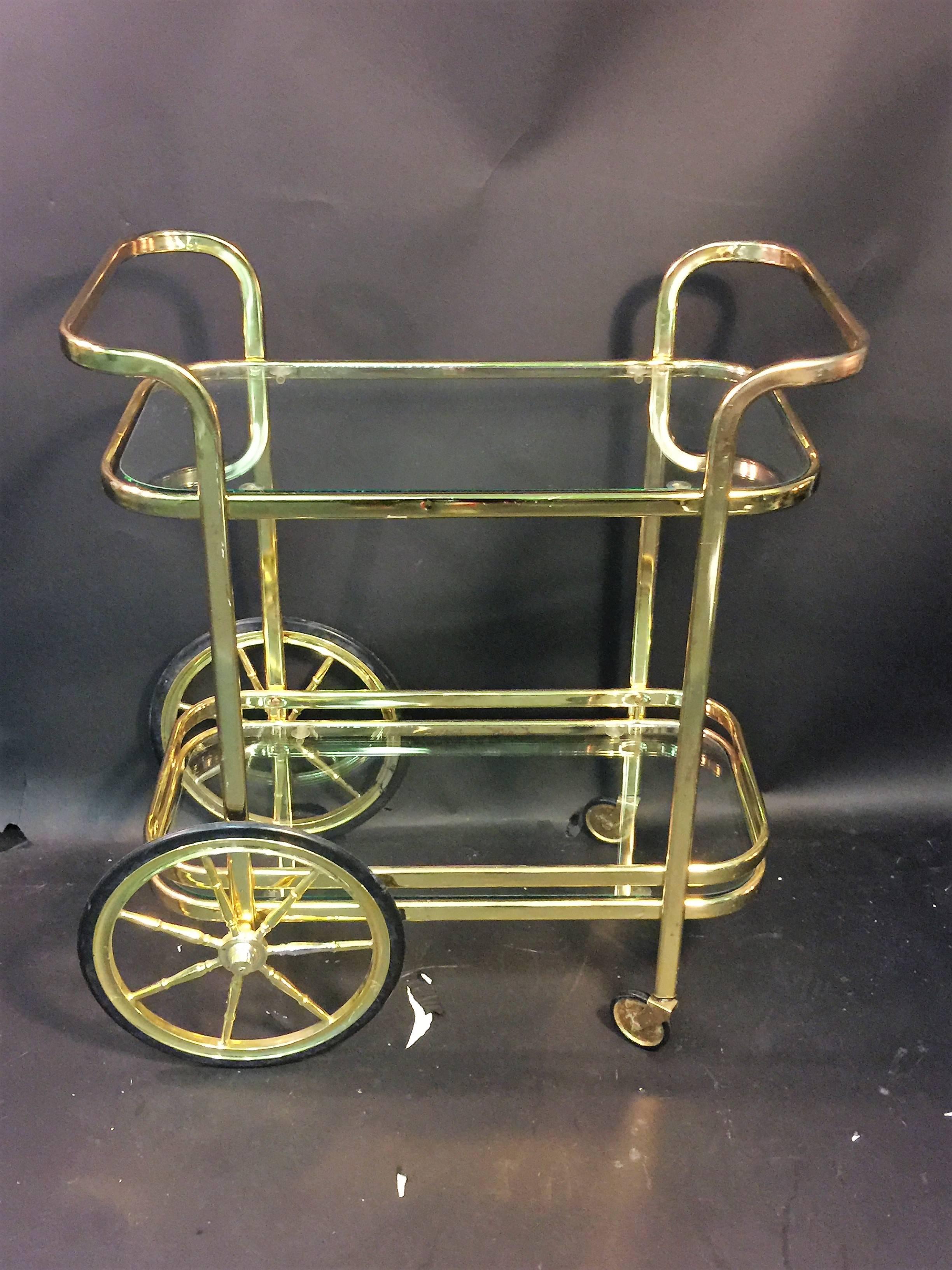 Modern Brass Tone Milo Baughman Style Bar Cart For Sale 4
