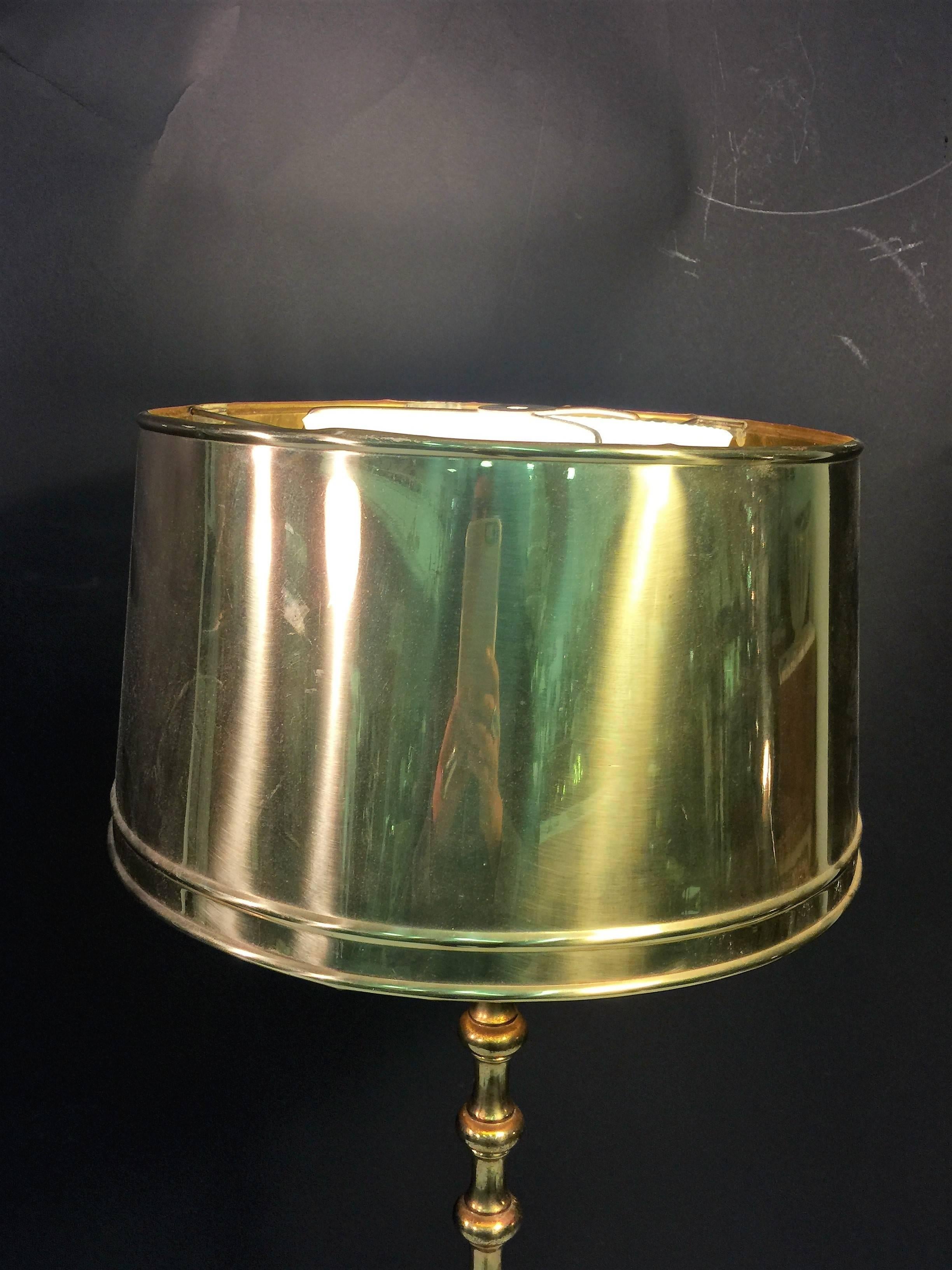 Hollywood Regency Brass Lamp with Brass Drum Shade In Good Condition For Sale In Mount Penn, PA