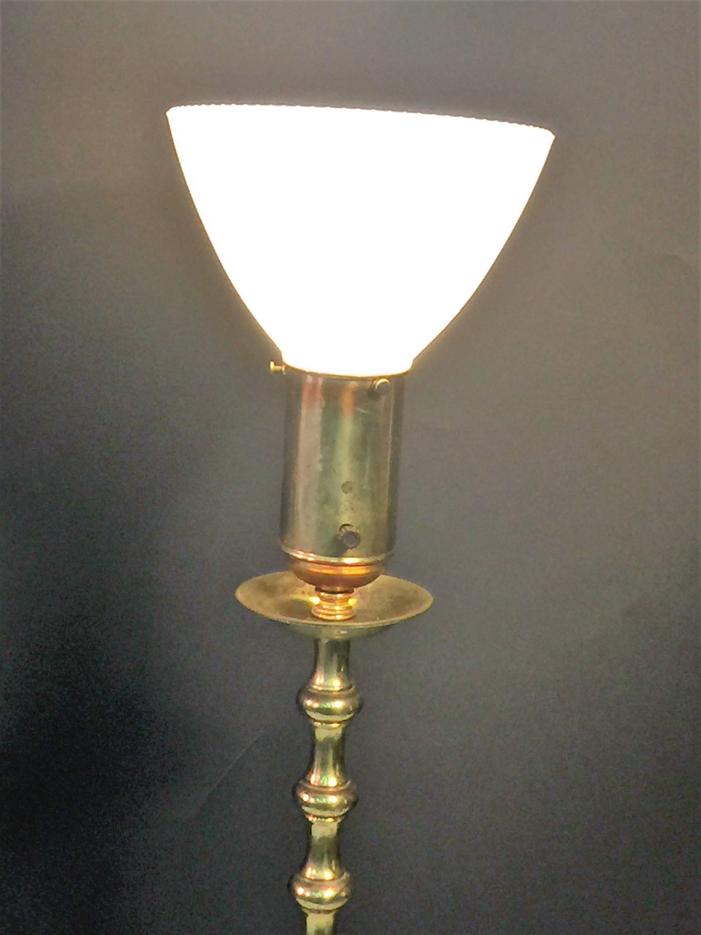 Hollywood Regency Brass Lamp with Brass Drum Shade For Sale 3