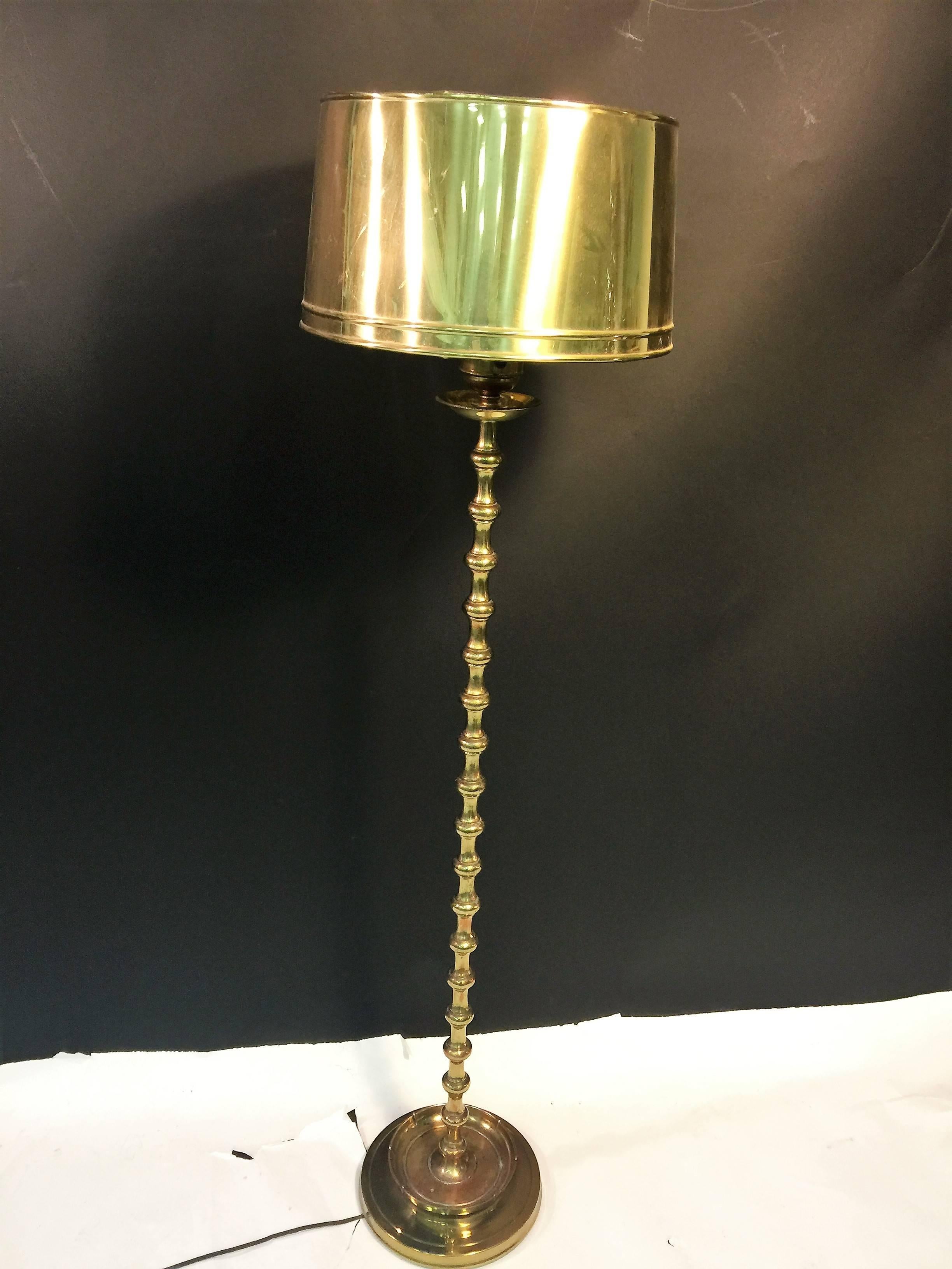 Hollywood Regency Brass Lamp with Brass Drum Shade For Sale 5