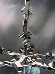 Abstract Brutalist Industrial Metal Five-Arm Chandelier in Manner of Paul Evans