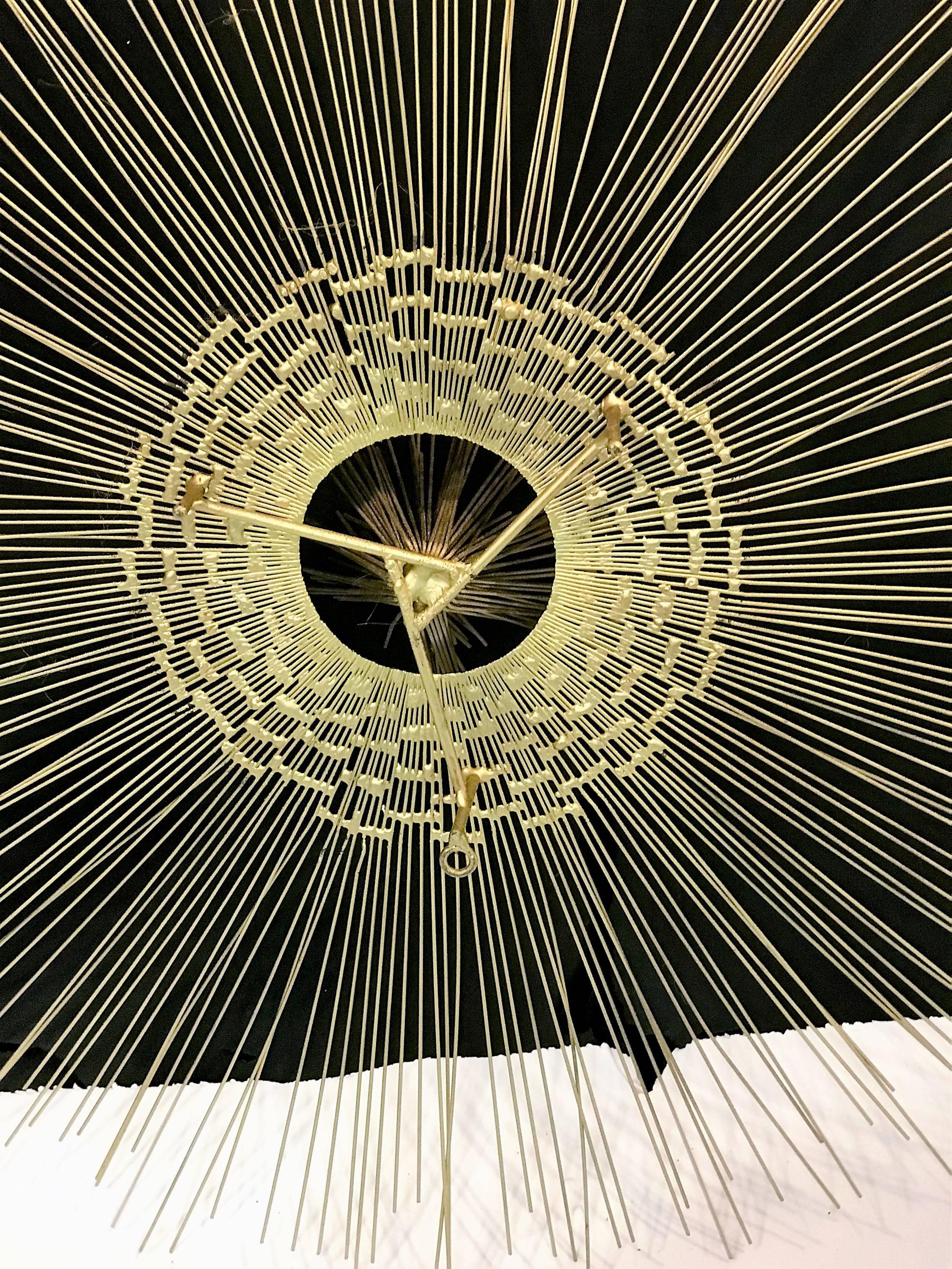 Late 20th Century Brutalist Golden Radiating Sunburst with Spoke Centre Wall Sculpture For Sale
