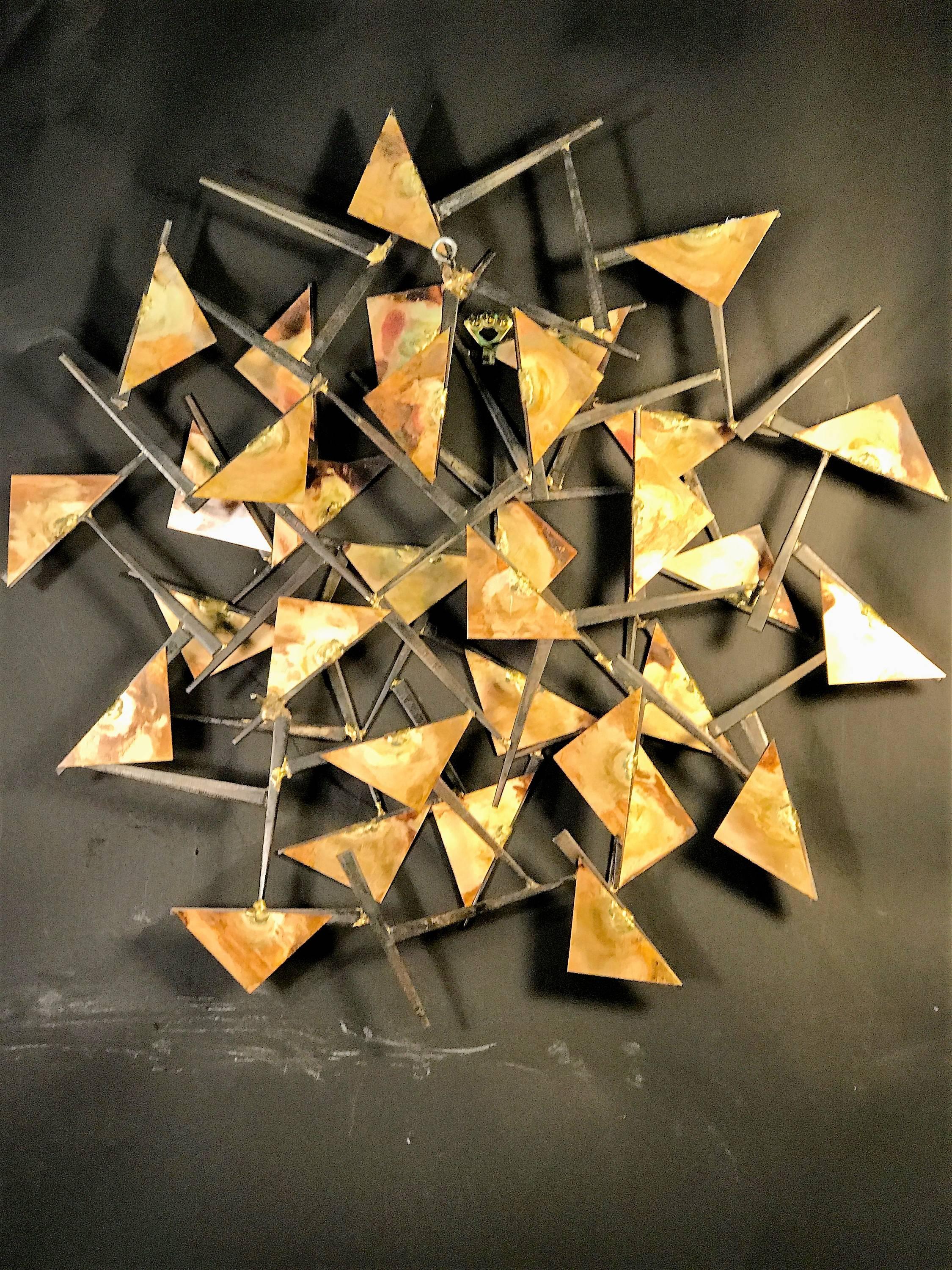 Brutalist Mixed Metals Triangle And Nail Sculpture in the Style of Silas Seandel For Sale 3
