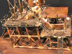 Fantastic Brutalist Mixed Metal Illuminated and Drilling Oil Rig Sculpture