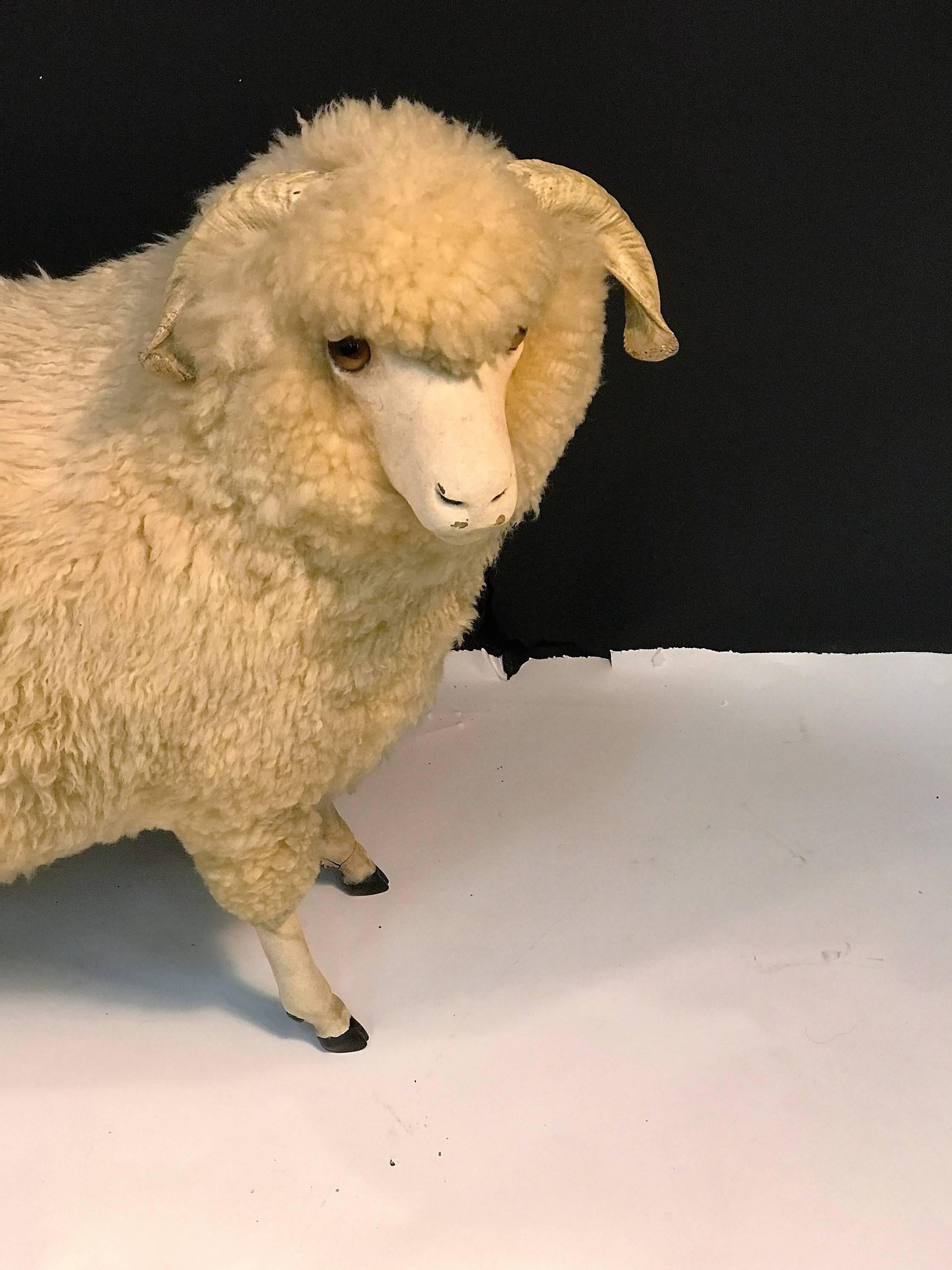 Charismatic Great Natural Wool Ram Sculpture In Excellent Condition For Sale In Mount Penn, PA