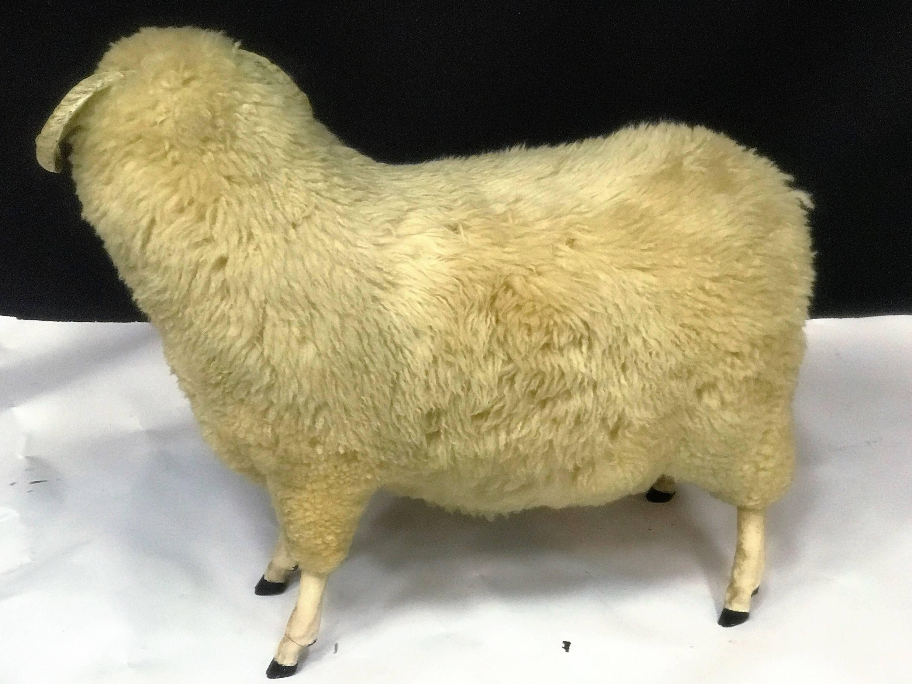 Charismatic Great Natural Wool Ram Sculpture For Sale 4