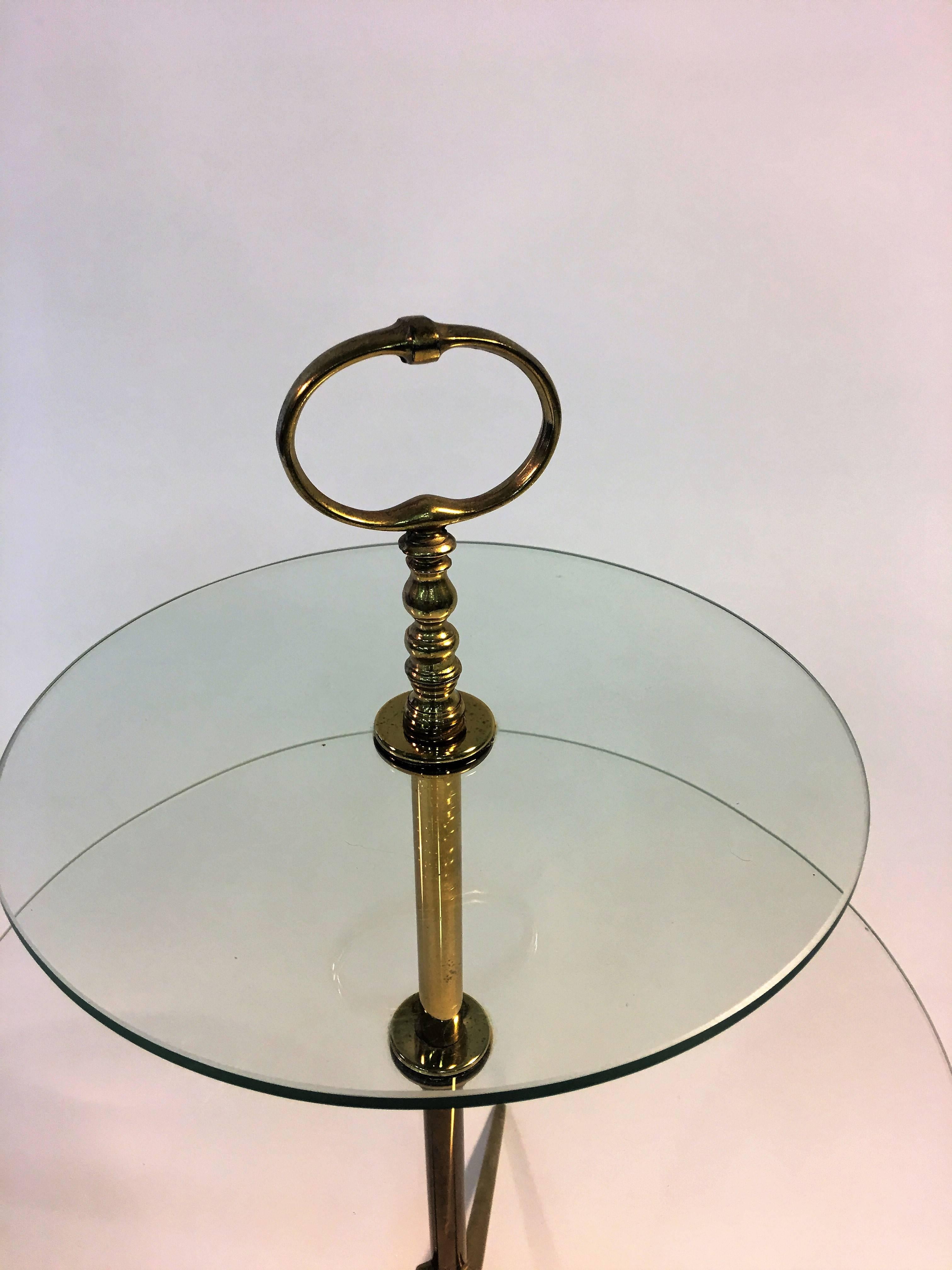 Fontana Arte Modernist Brass Tripod Base Table by Pietro Chiesa In Excellent Condition For Sale In Mount Penn, PA