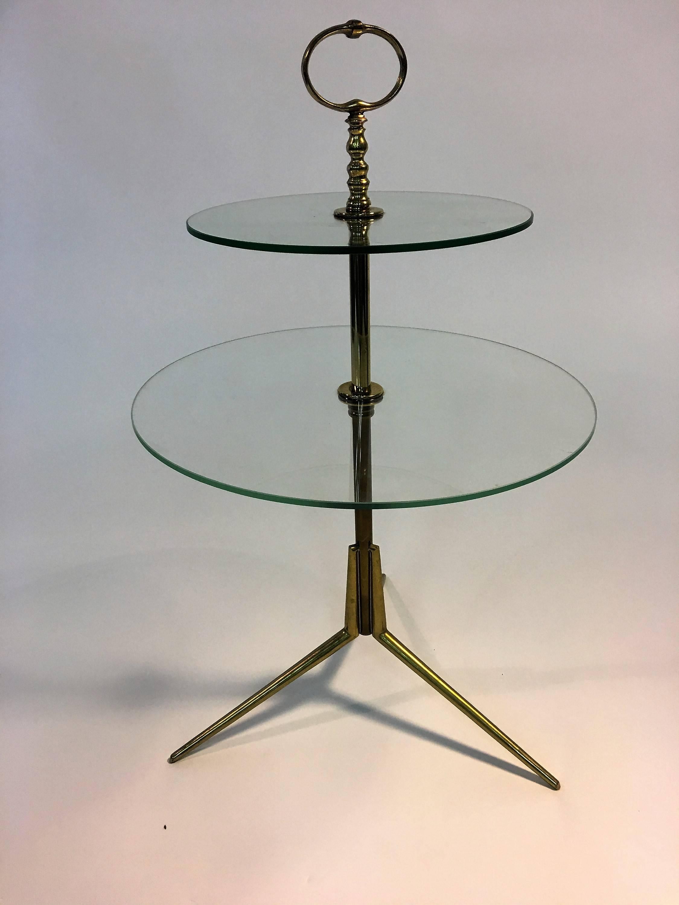 Mid-20th Century Fontana Arte Modernist Brass Tripod Base Table by Pietro Chiesa For Sale