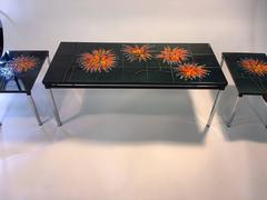Fabulous Flower Power Italian Tile Coffee Table and Pair of End Tables