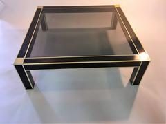 Exceptional Pierre Cardin Style Black Laminate & Solid Brass Frame Coffee Table